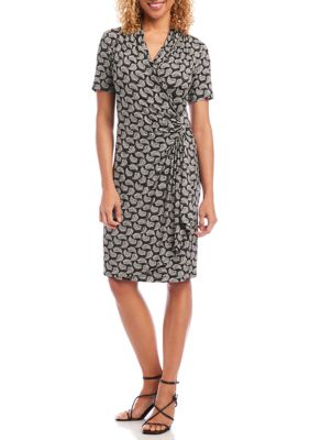 Short Sleeve Cascade Wrap Dress