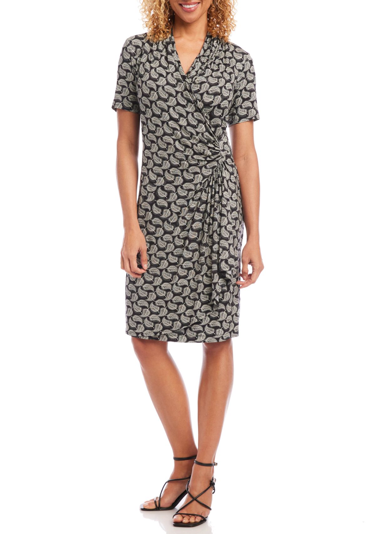 Short Sleeve Cascade Wrap Dress