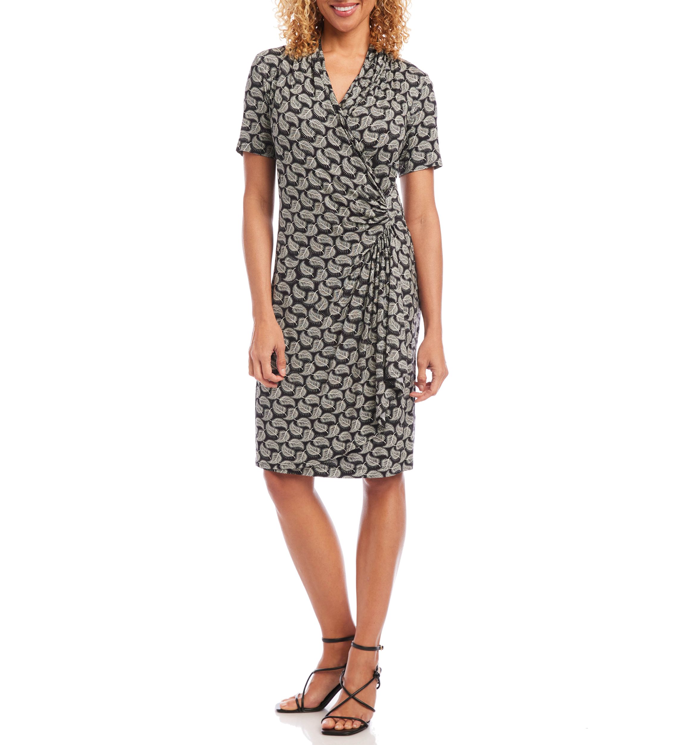 Short Sleeve Cascade Wrap Dress
