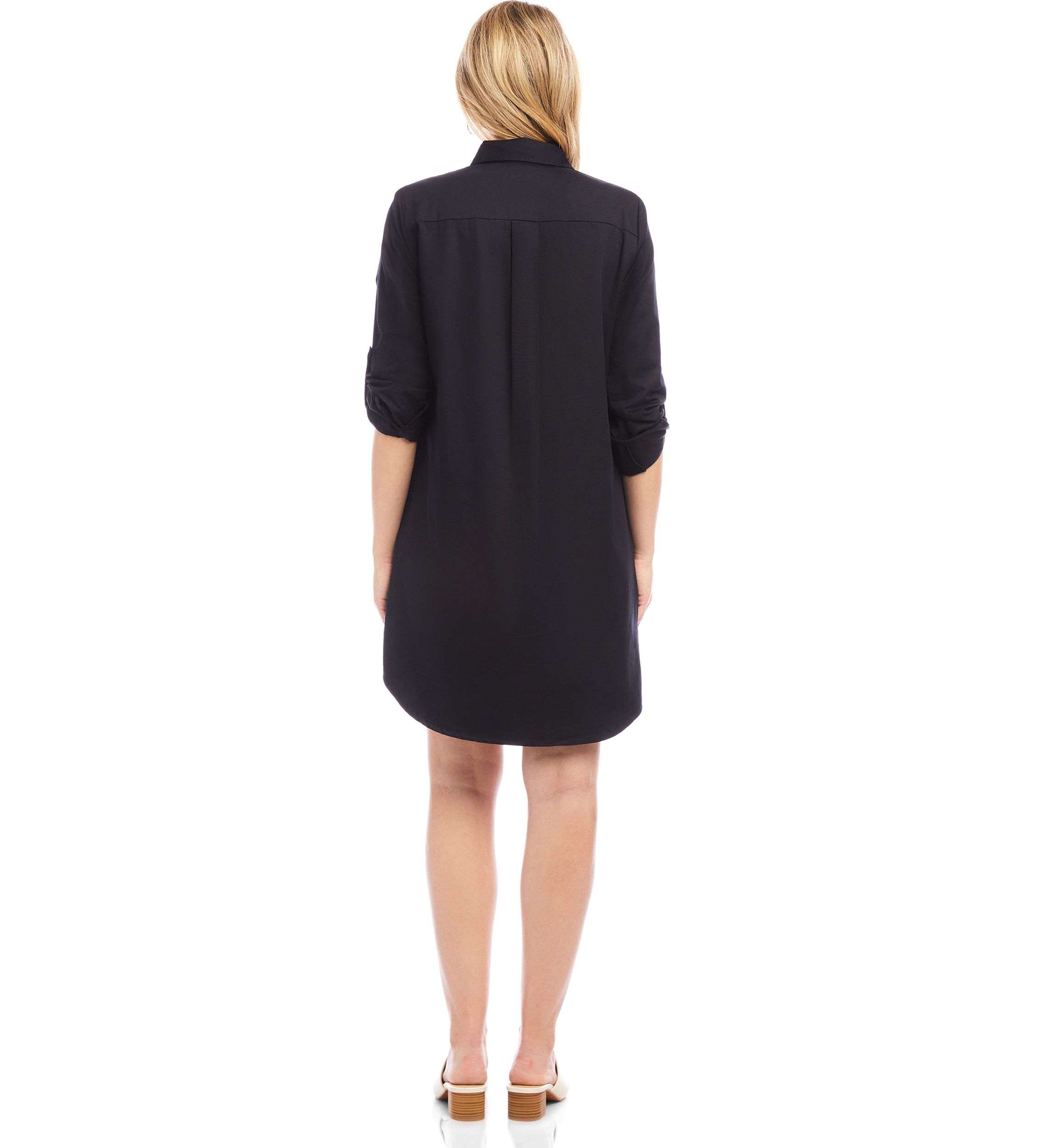 Petite Size Roll Tab Embroidered Shirtdress