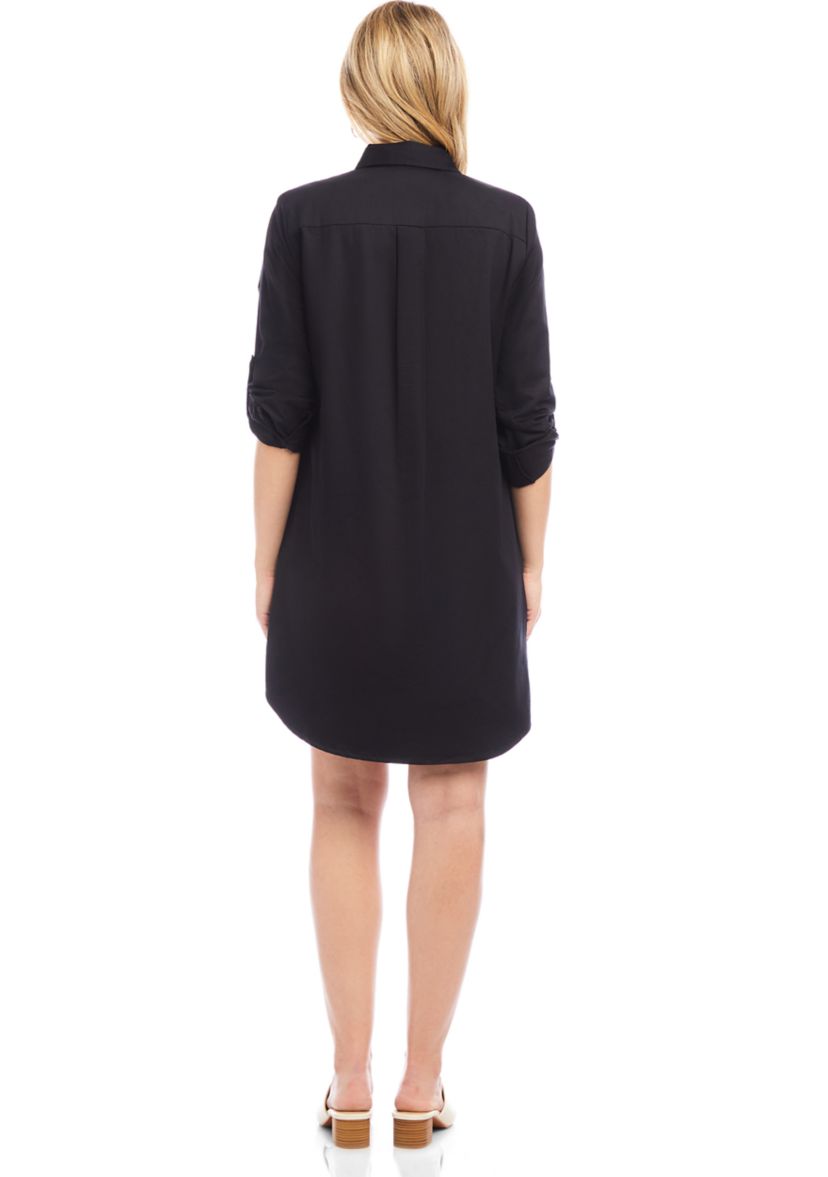 Petite Size Roll Tab Embroidered Shirtdress