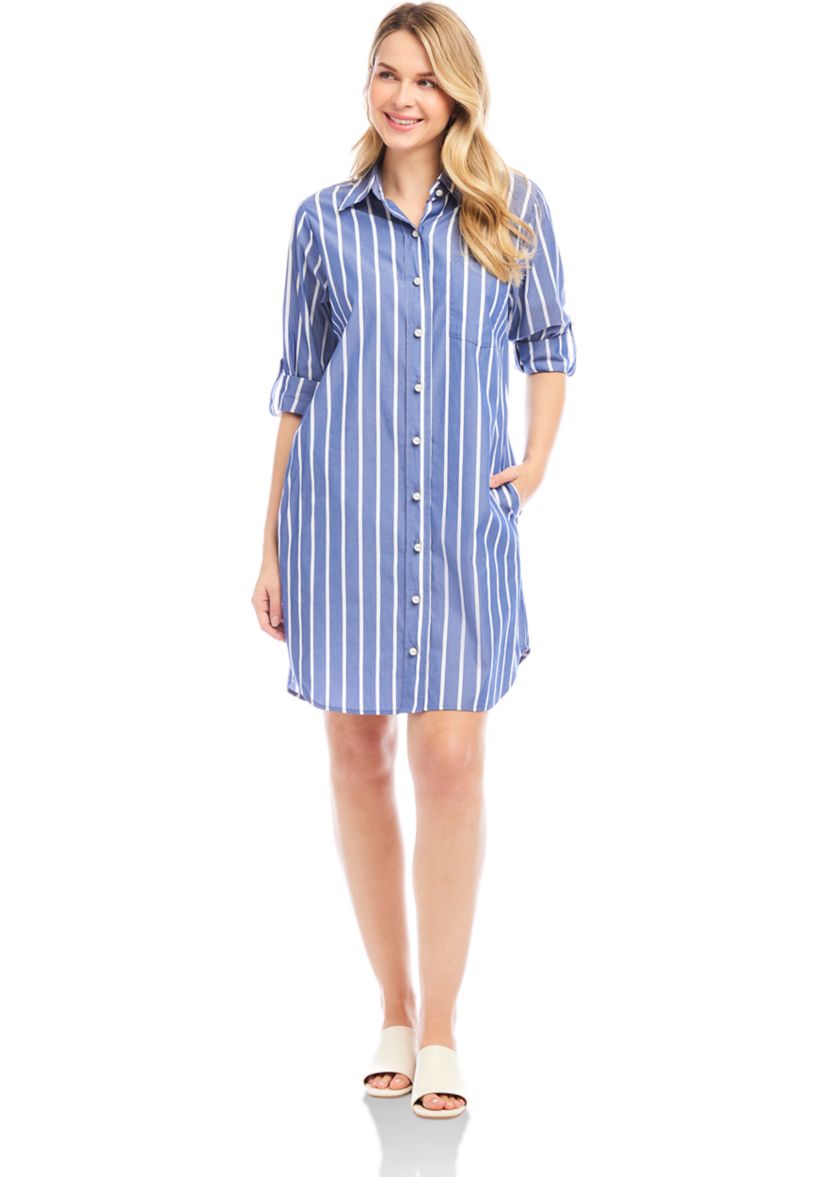 Womens Roll Tab Stripe Shirtdress