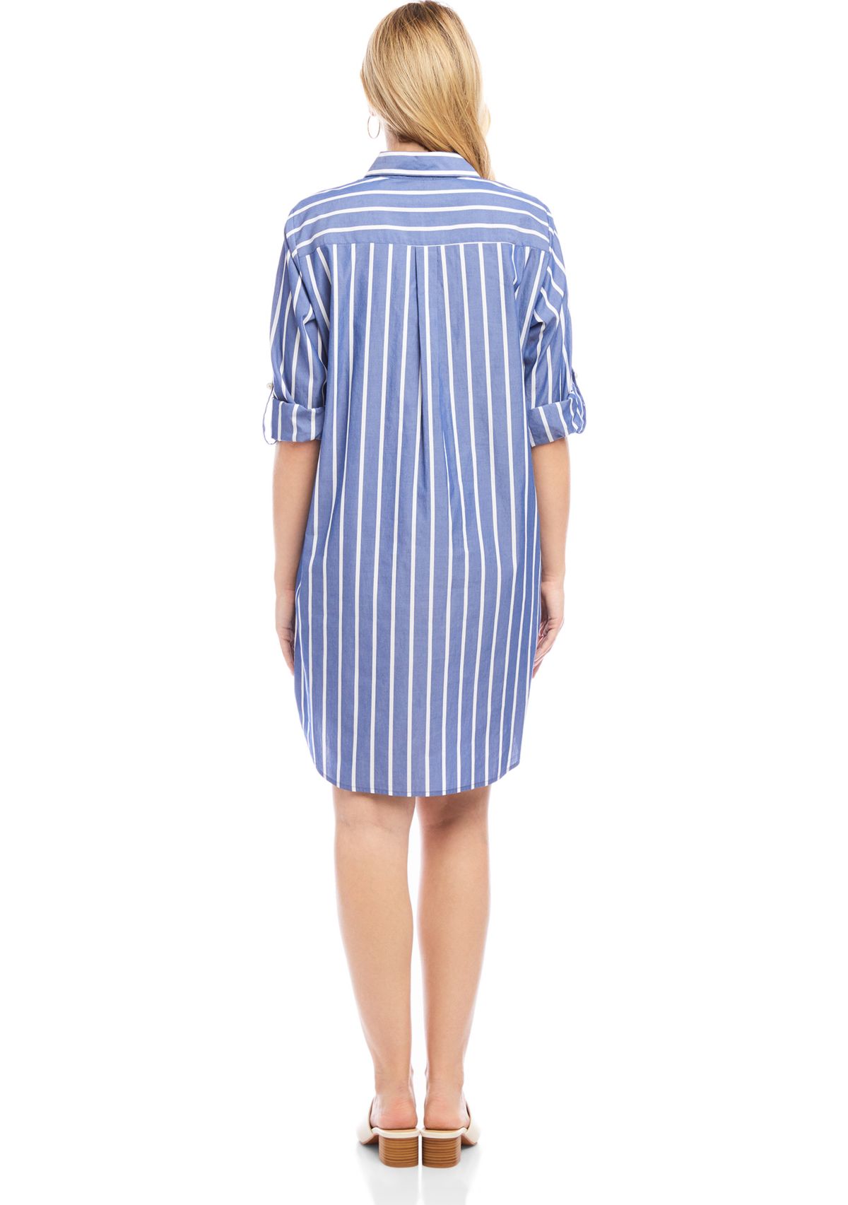 Womens Roll Tab Stripe Shirtdress