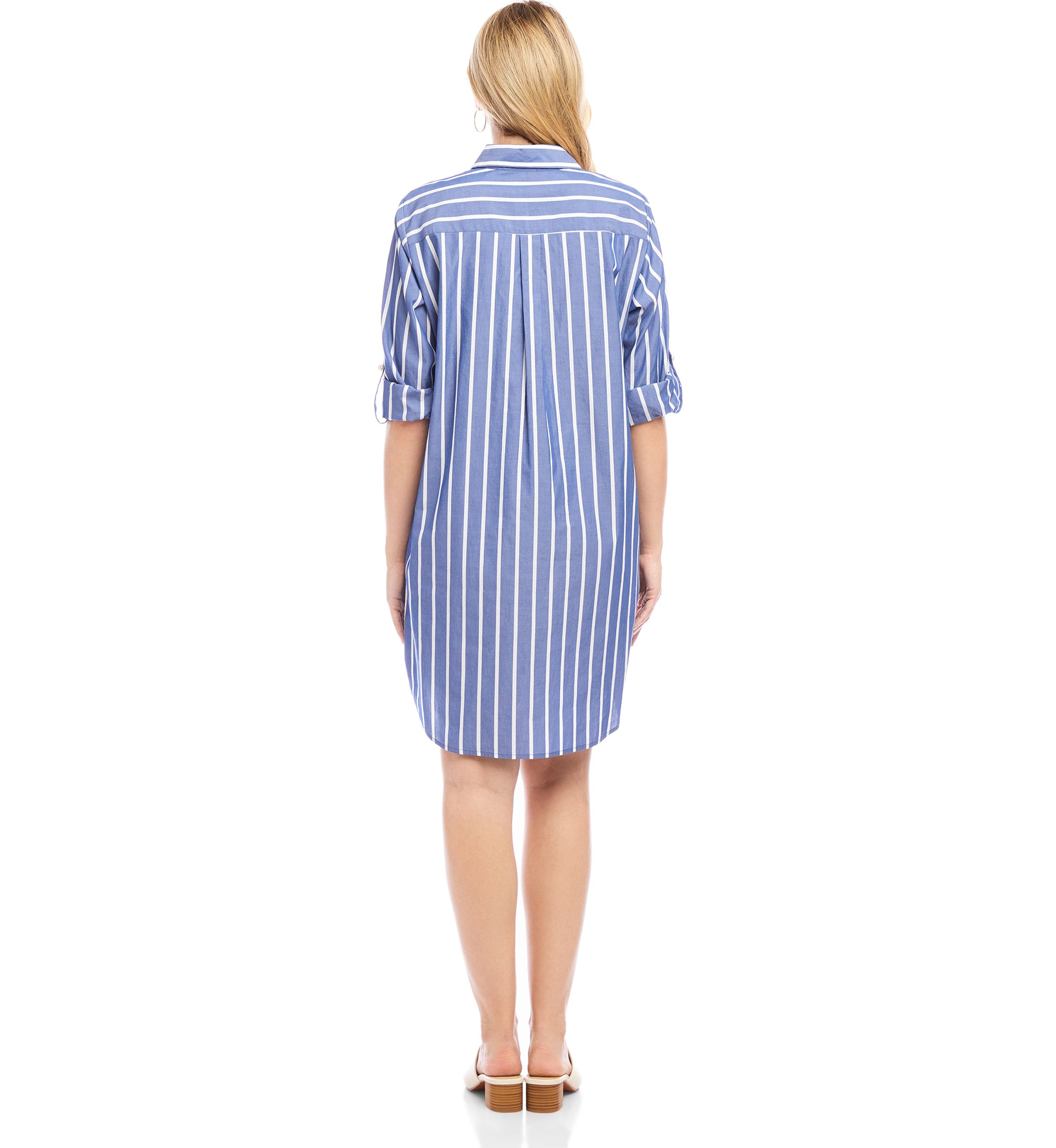 Womens Roll Tab Stripe Shirtdress
