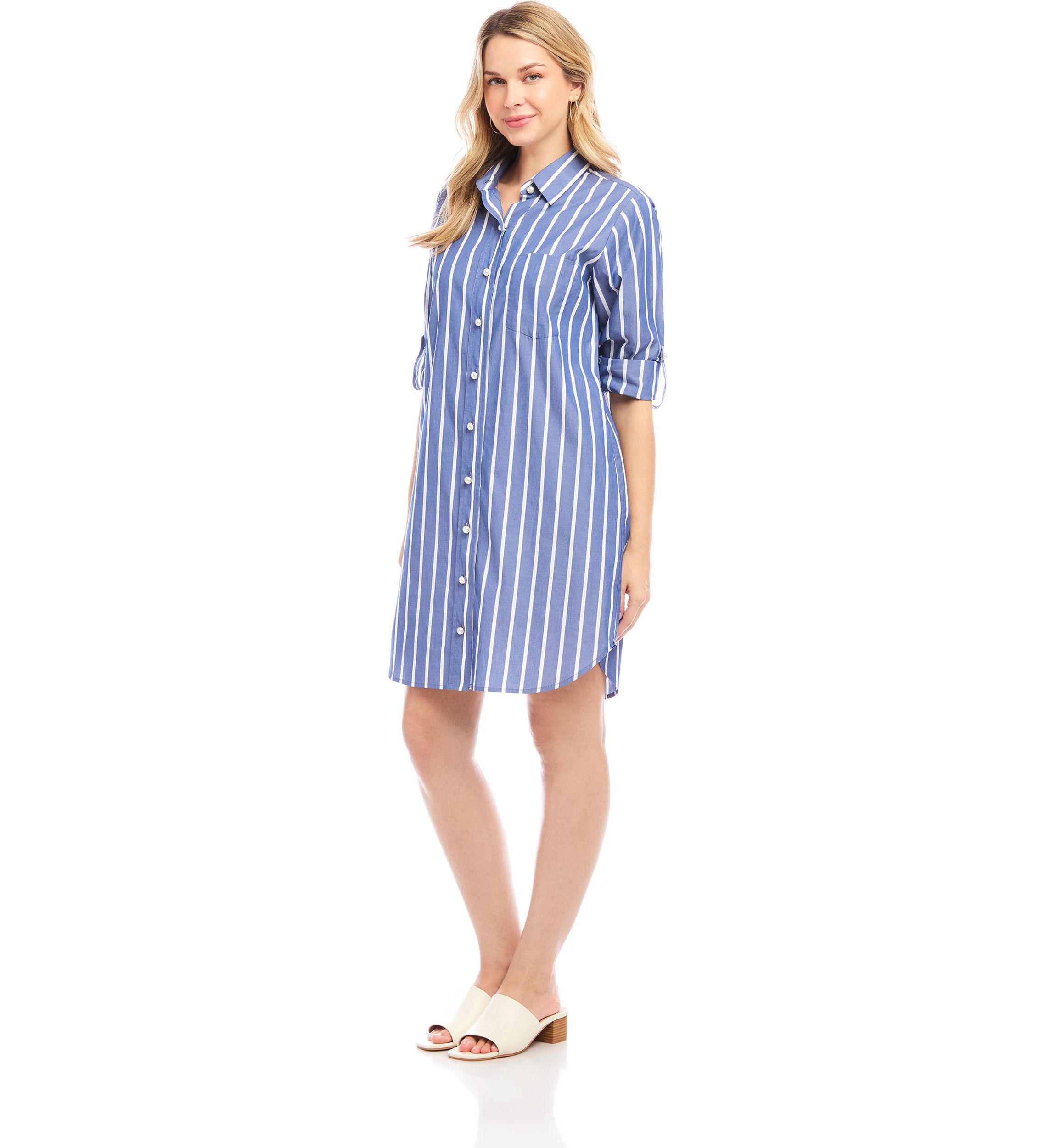 Womens Roll Tab Stripe Shirtdress