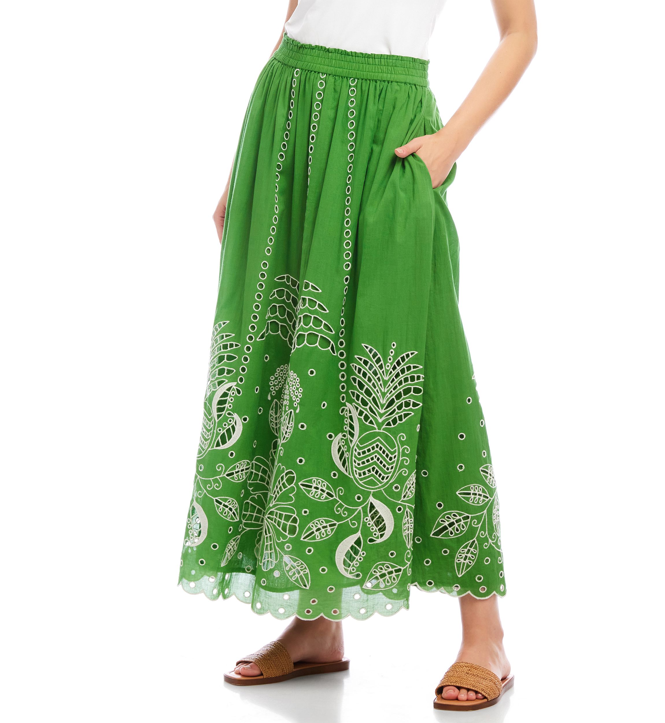 Womens Cutout Embroidery Midi Skirt