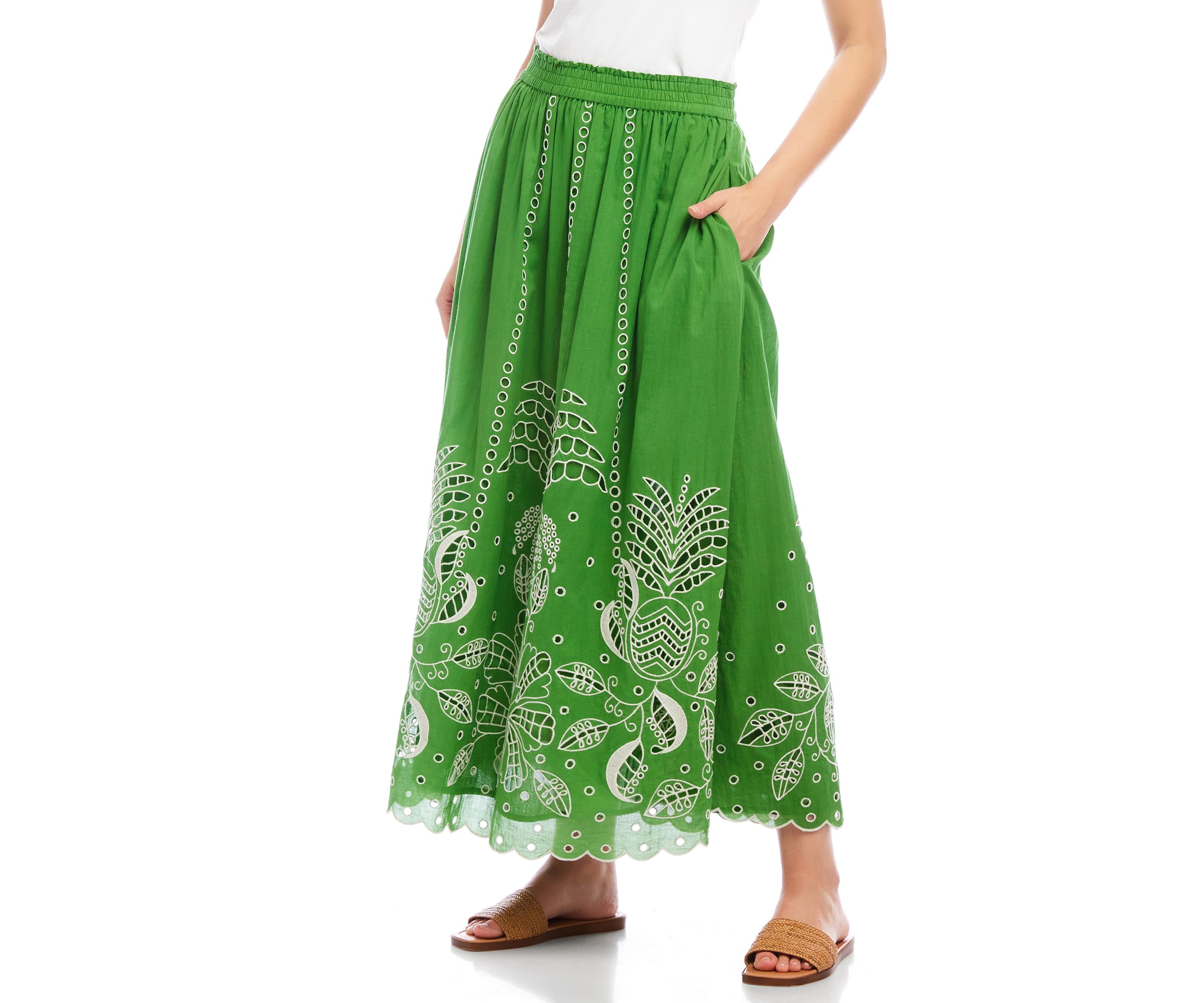 Womens Cutout Embroidery Midi Skirt