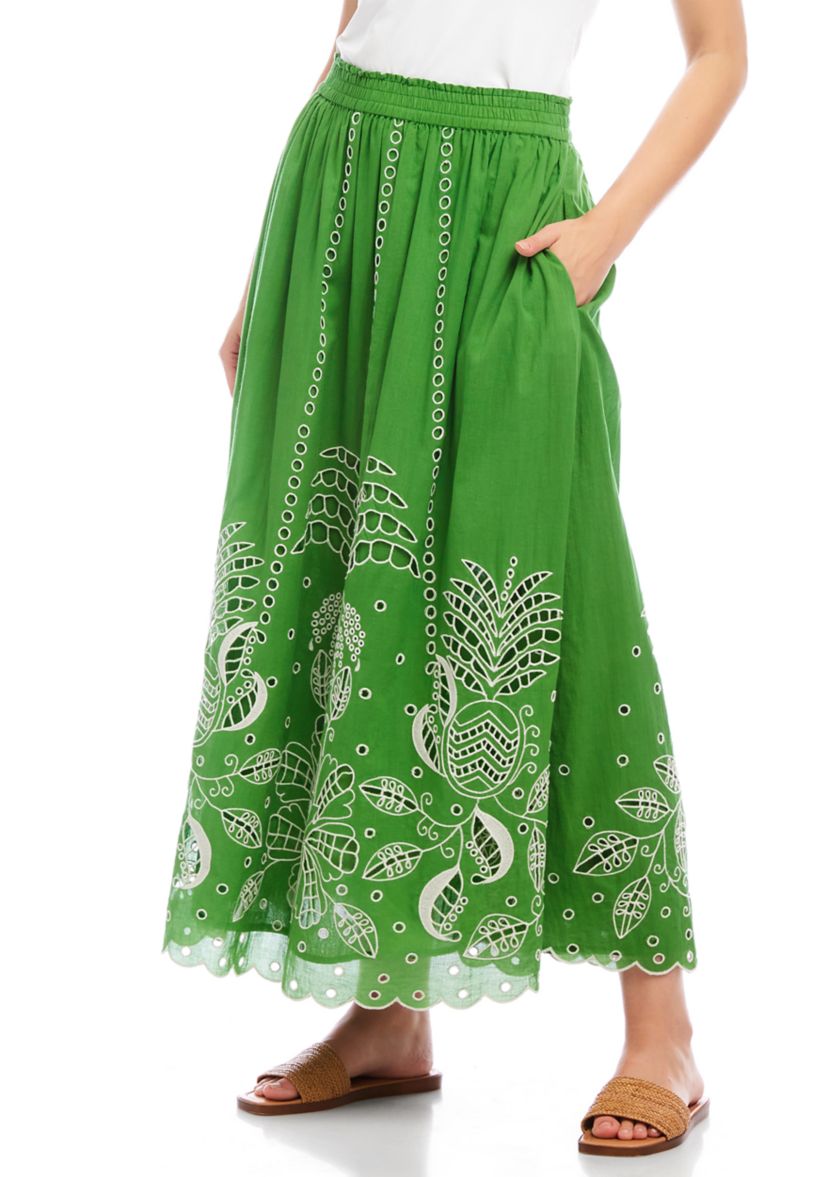 Womens Cutout Embroidery Midi Skirt