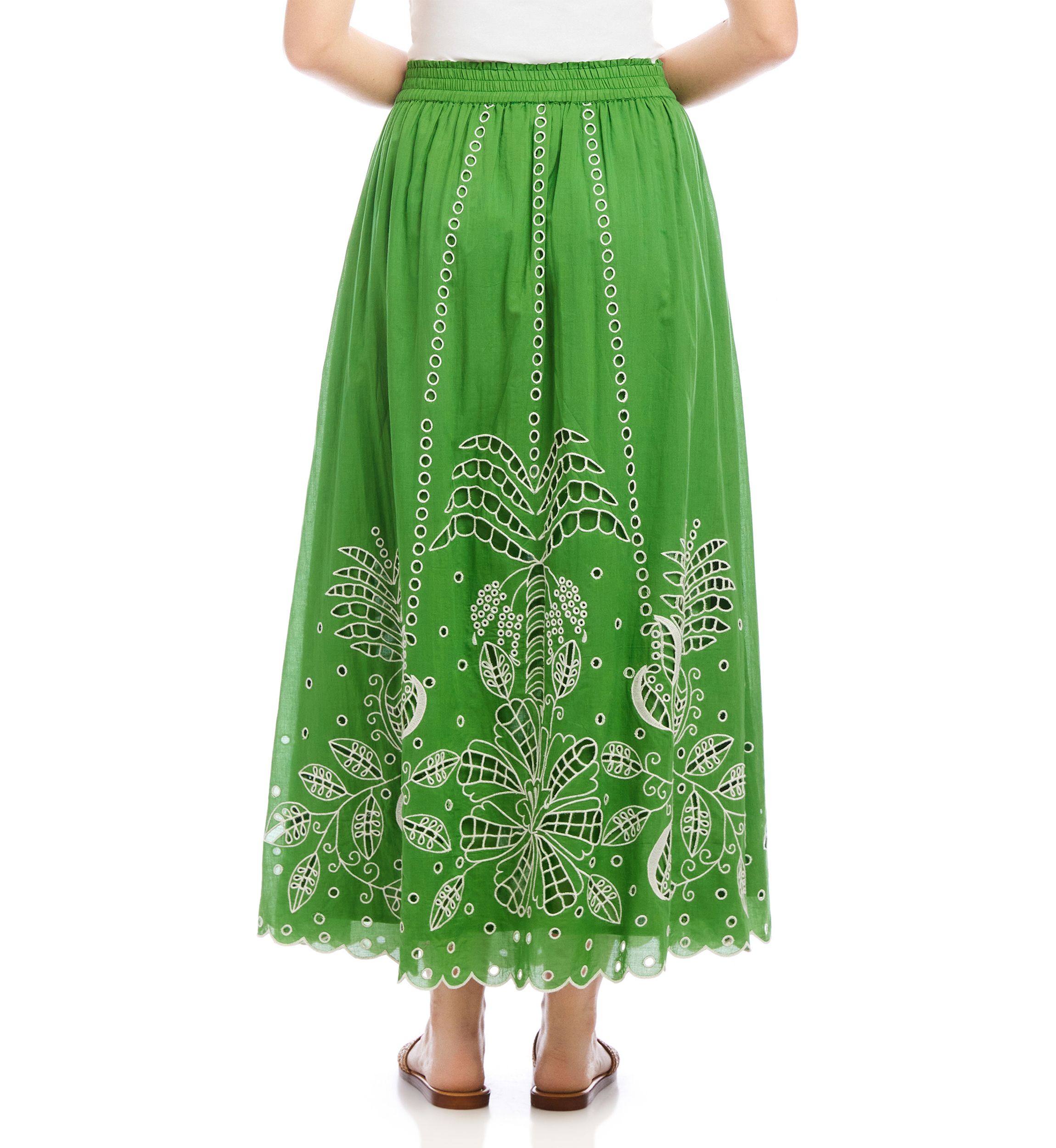 Womens Cutout Embroidery Midi Skirt