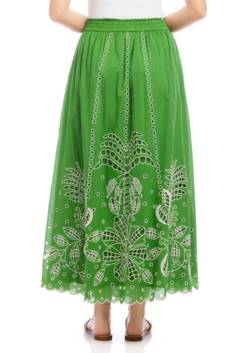 Womens Cutout Embroidery Midi Skirt