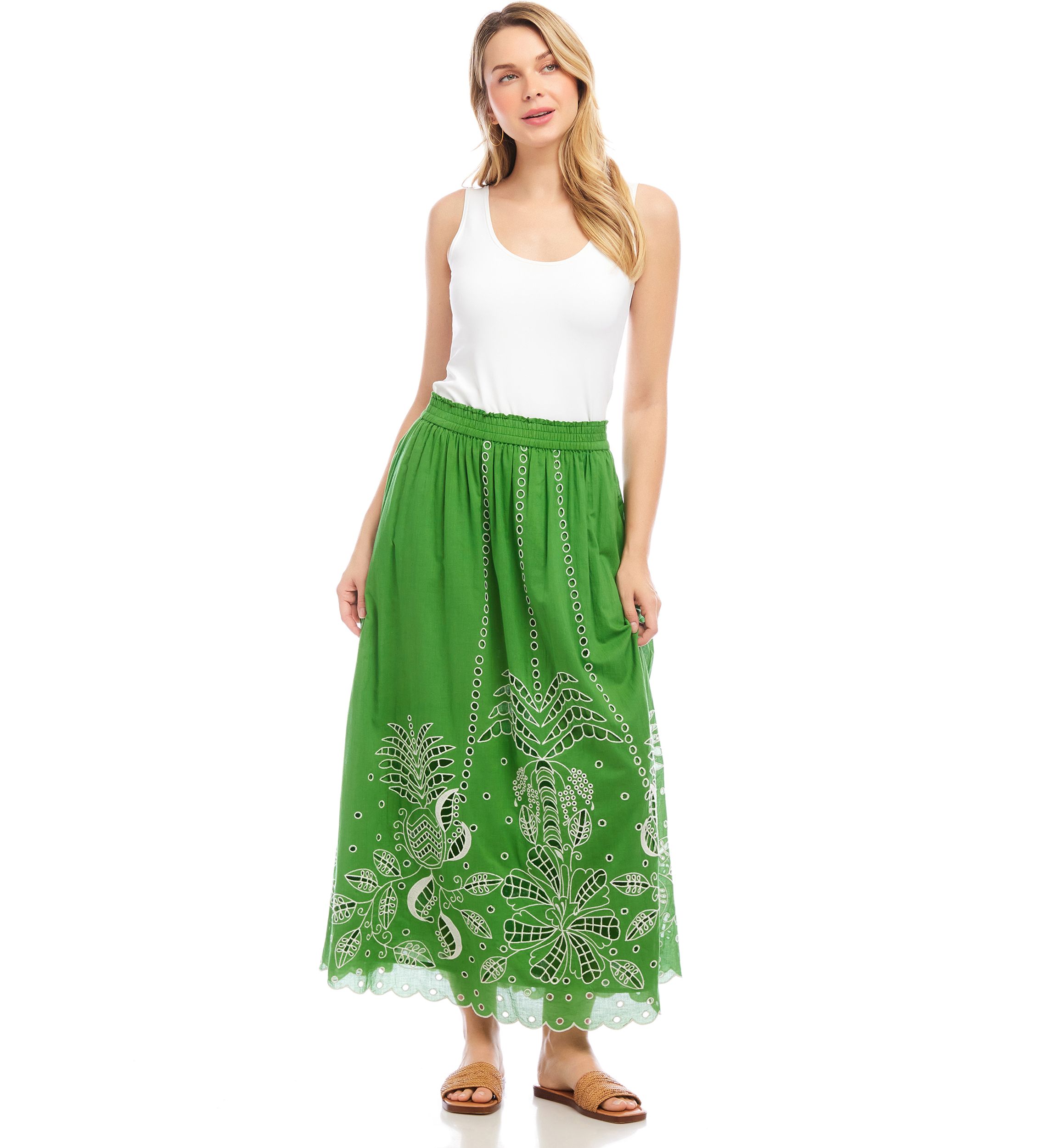 Womens Cutout Embroidery Midi Skirt