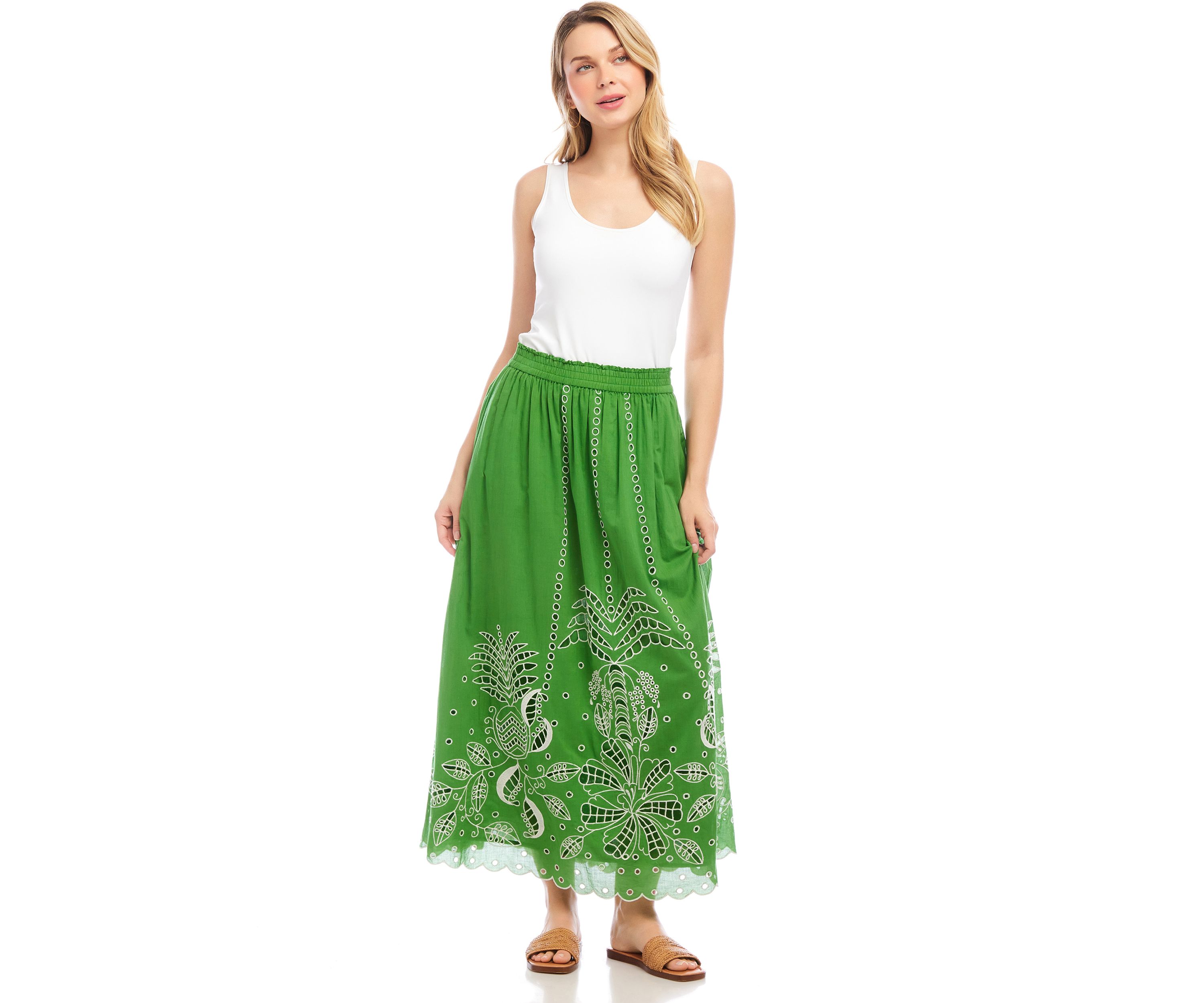 Womens Cutout Embroidery Midi Skirt