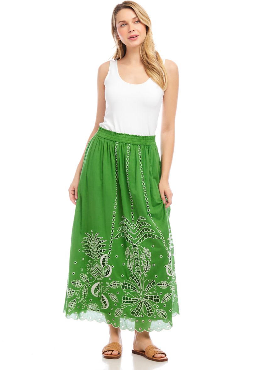 Womens Cutout Embroidery Midi Skirt
