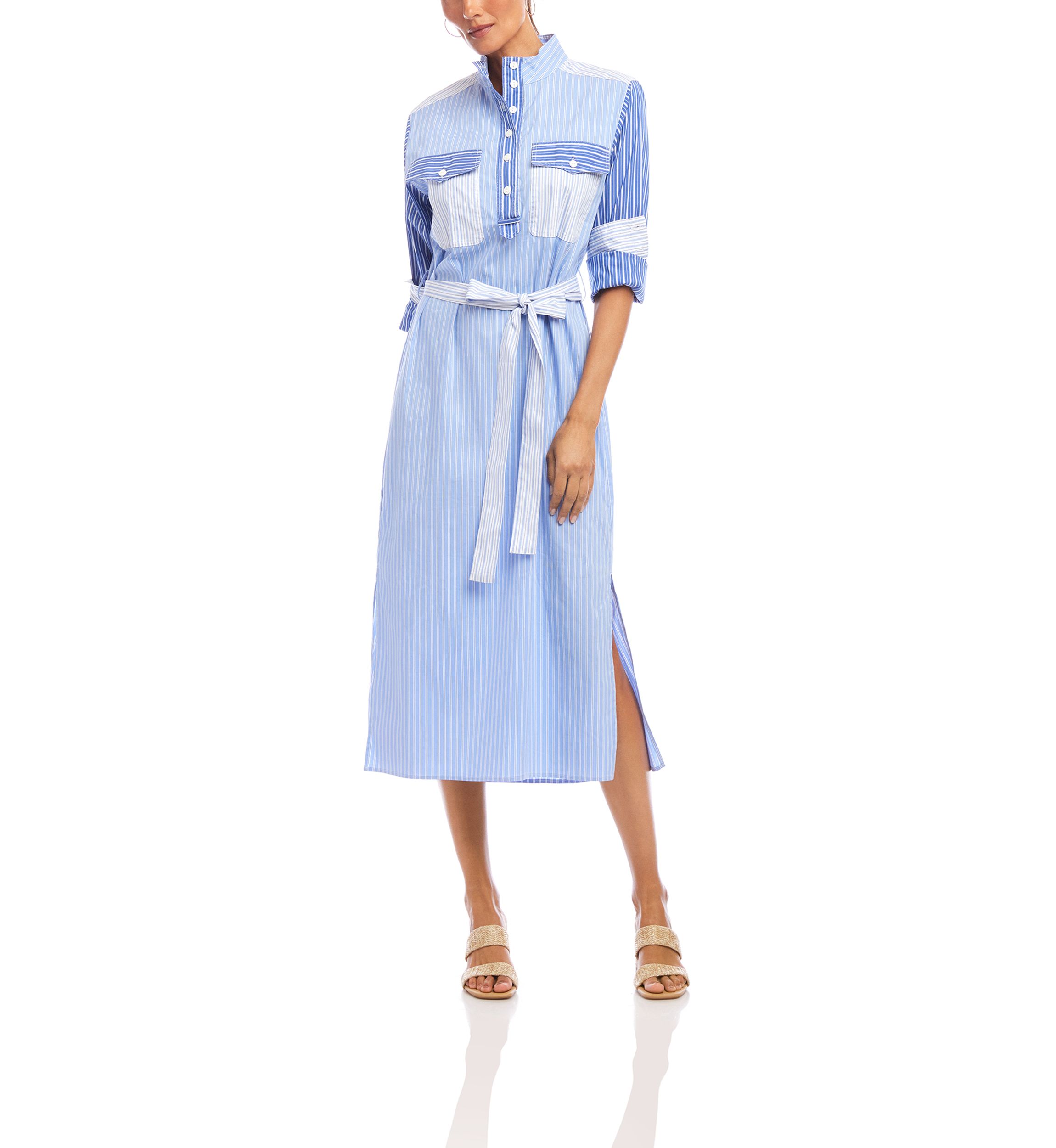 Womens Mixed Stripe Midi Shirtdress