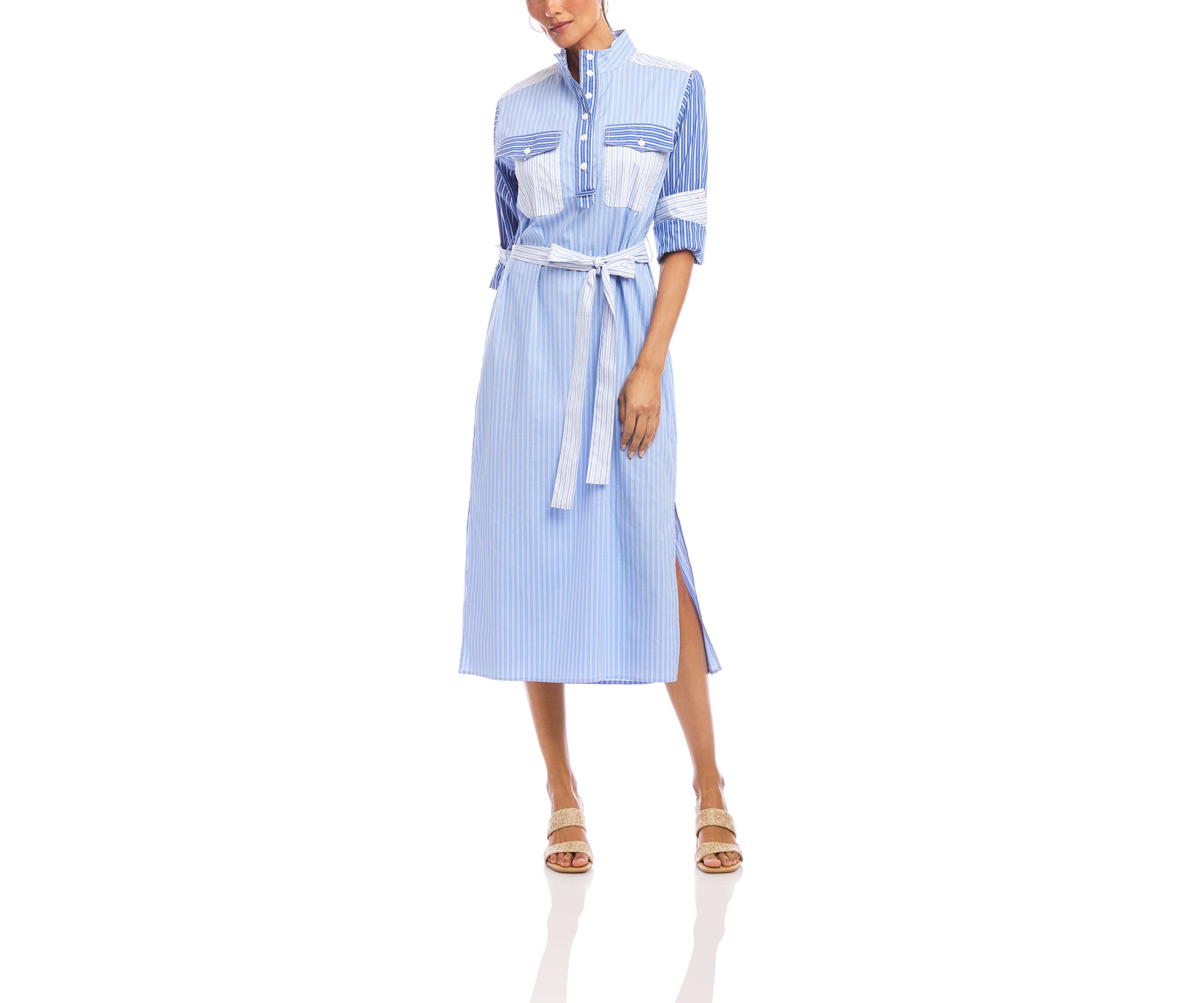 Womens Mixed Stripe Midi Shirtdress