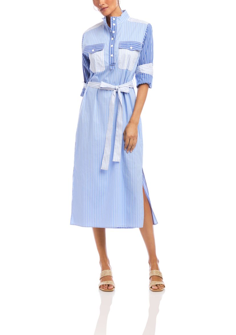 Womens Mixed Stripe Midi Shirtdress