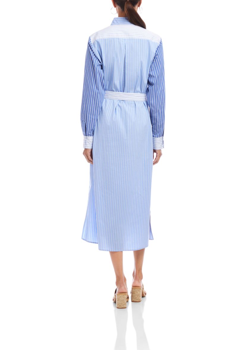 Womens Mixed Stripe Midi Shirtdress