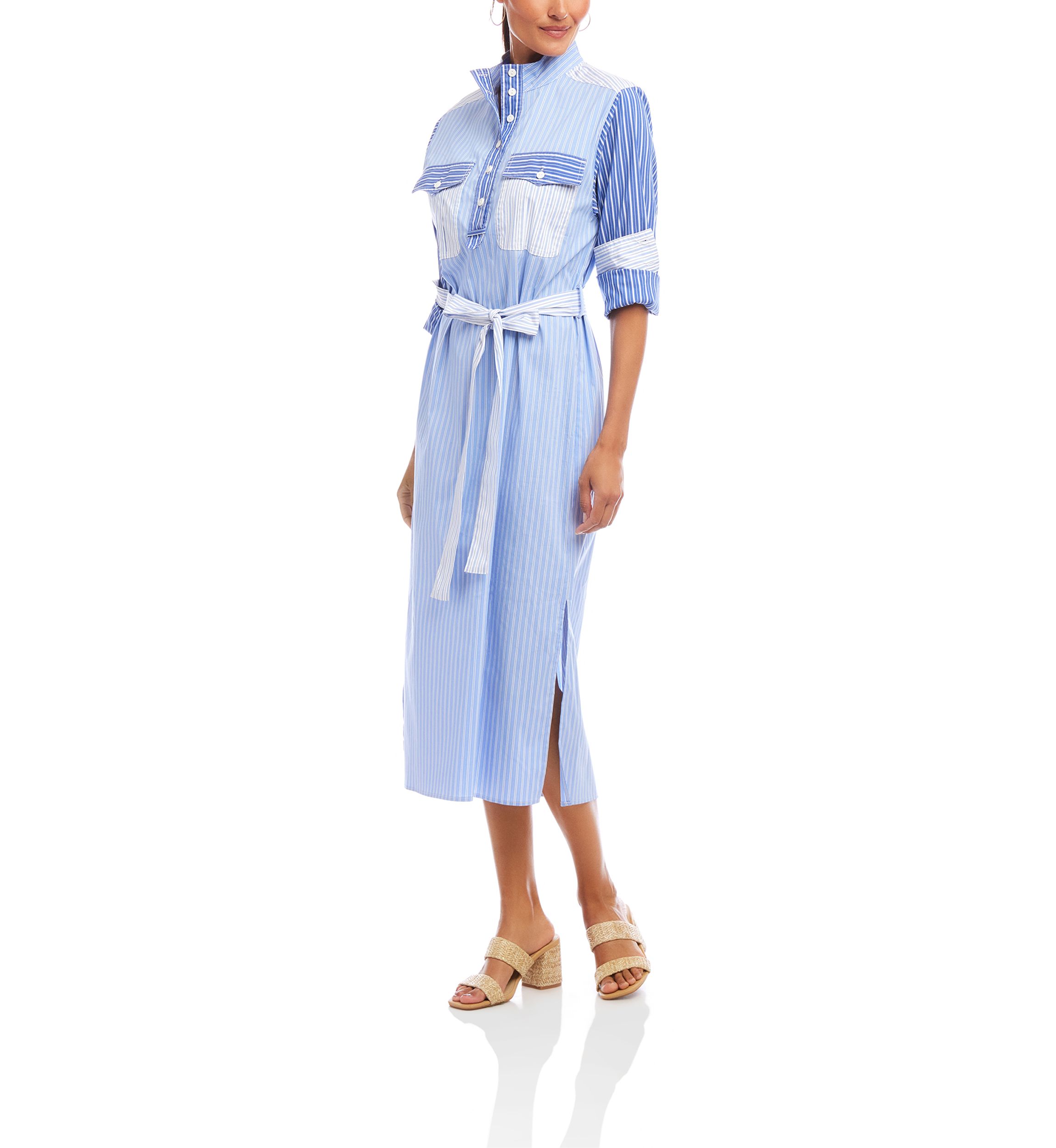 Womens Mixed Stripe Midi Shirtdress