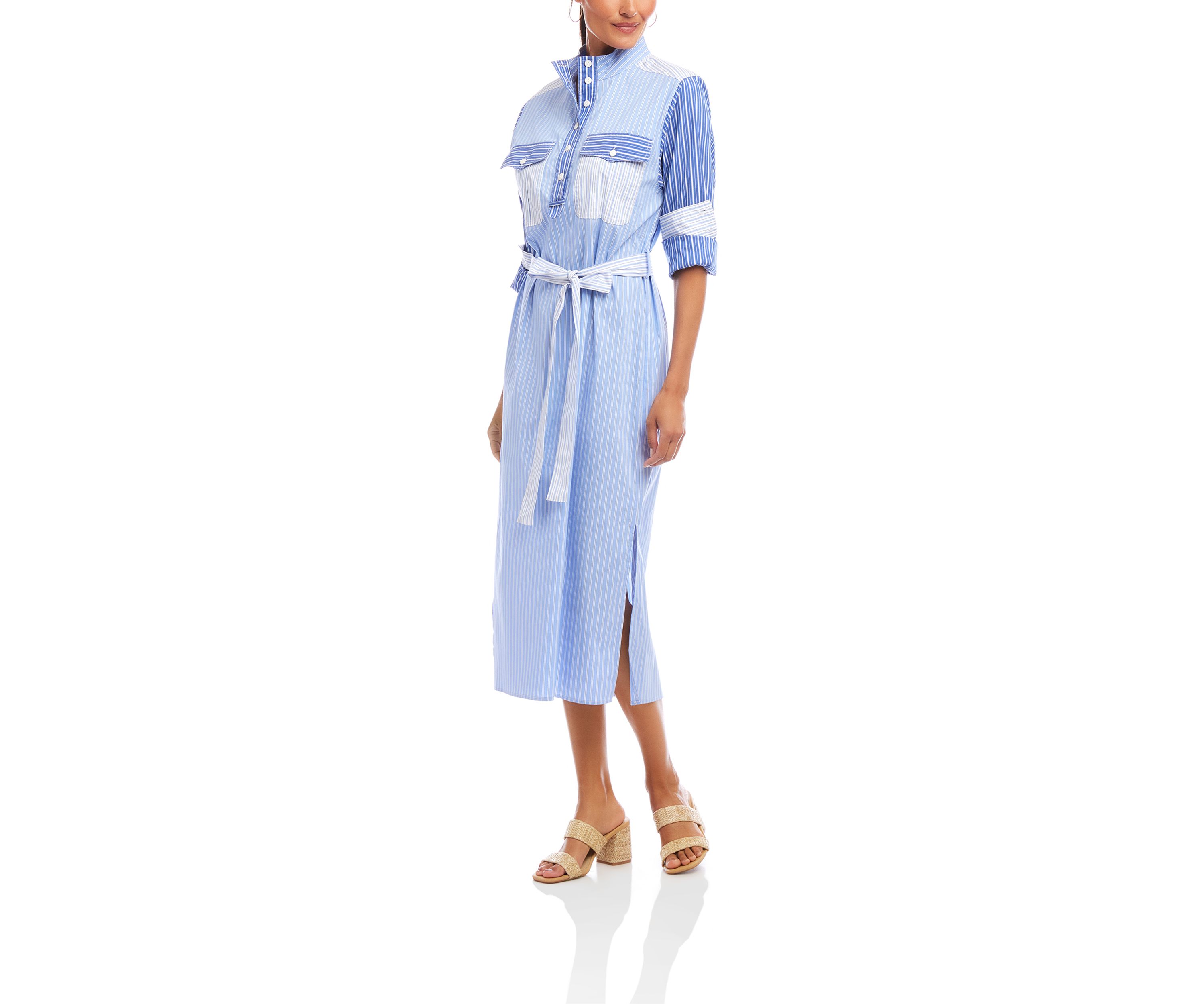 Womens Mixed Stripe Midi Shirtdress