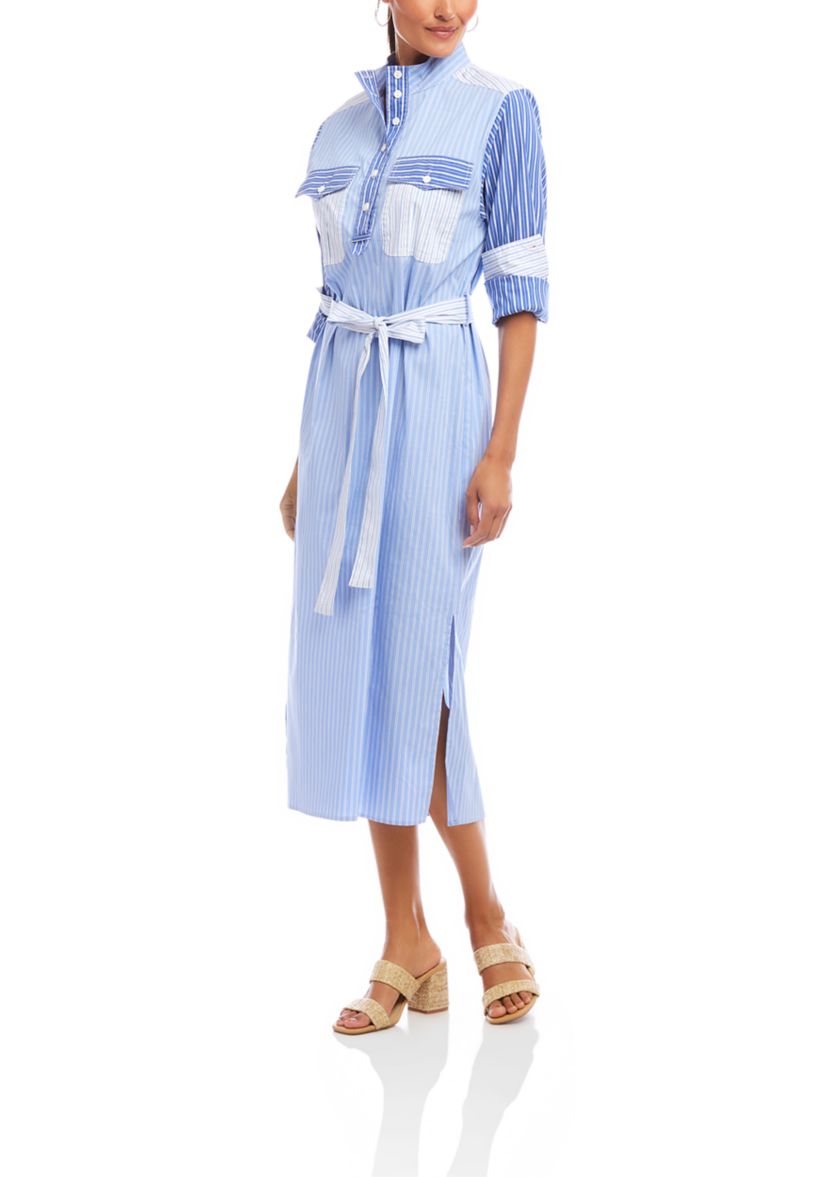 Womens Mixed Stripe Midi Shirtdress