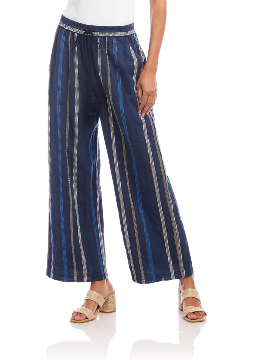 Womens Embroidered Cropped Drawstring Pants