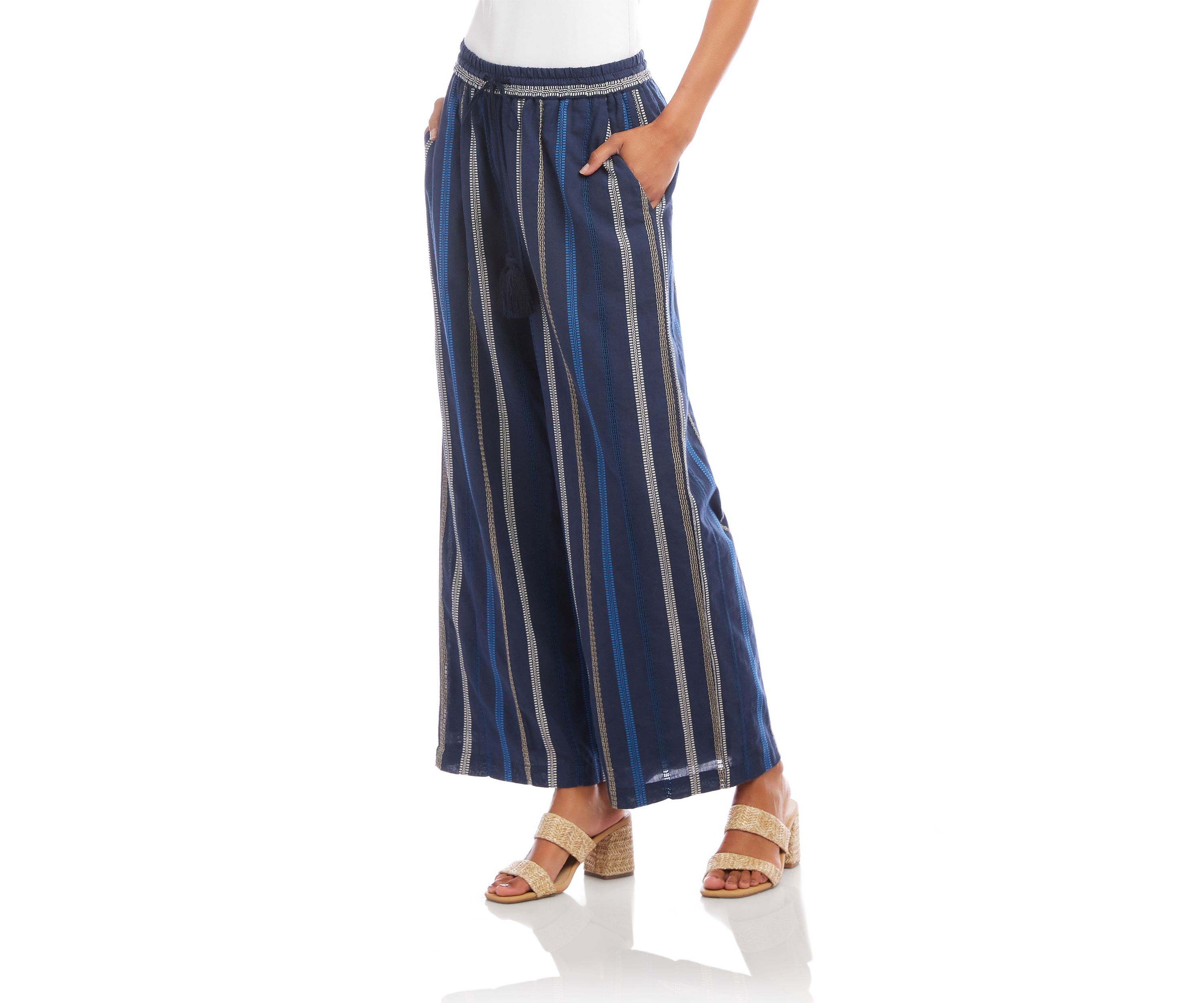 Womens Embroidered Cropped Drawstring Pants