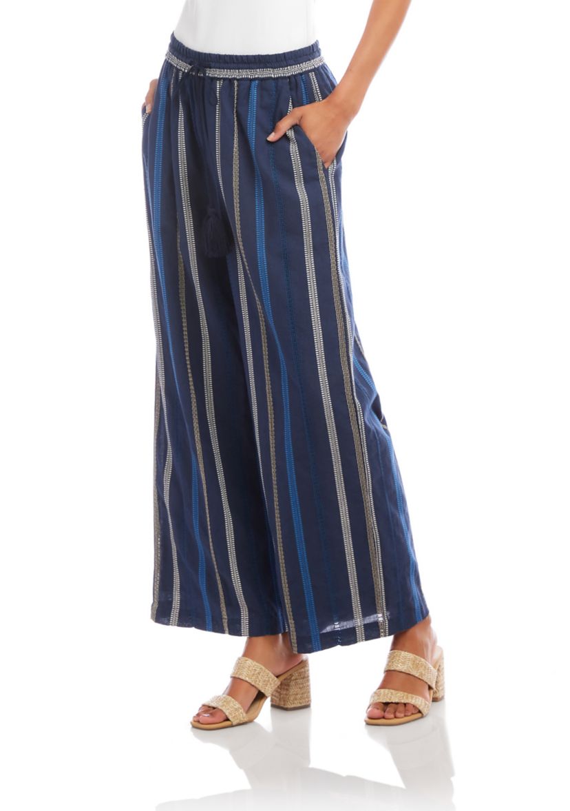 Womens Embroidered Cropped Drawstring Pants