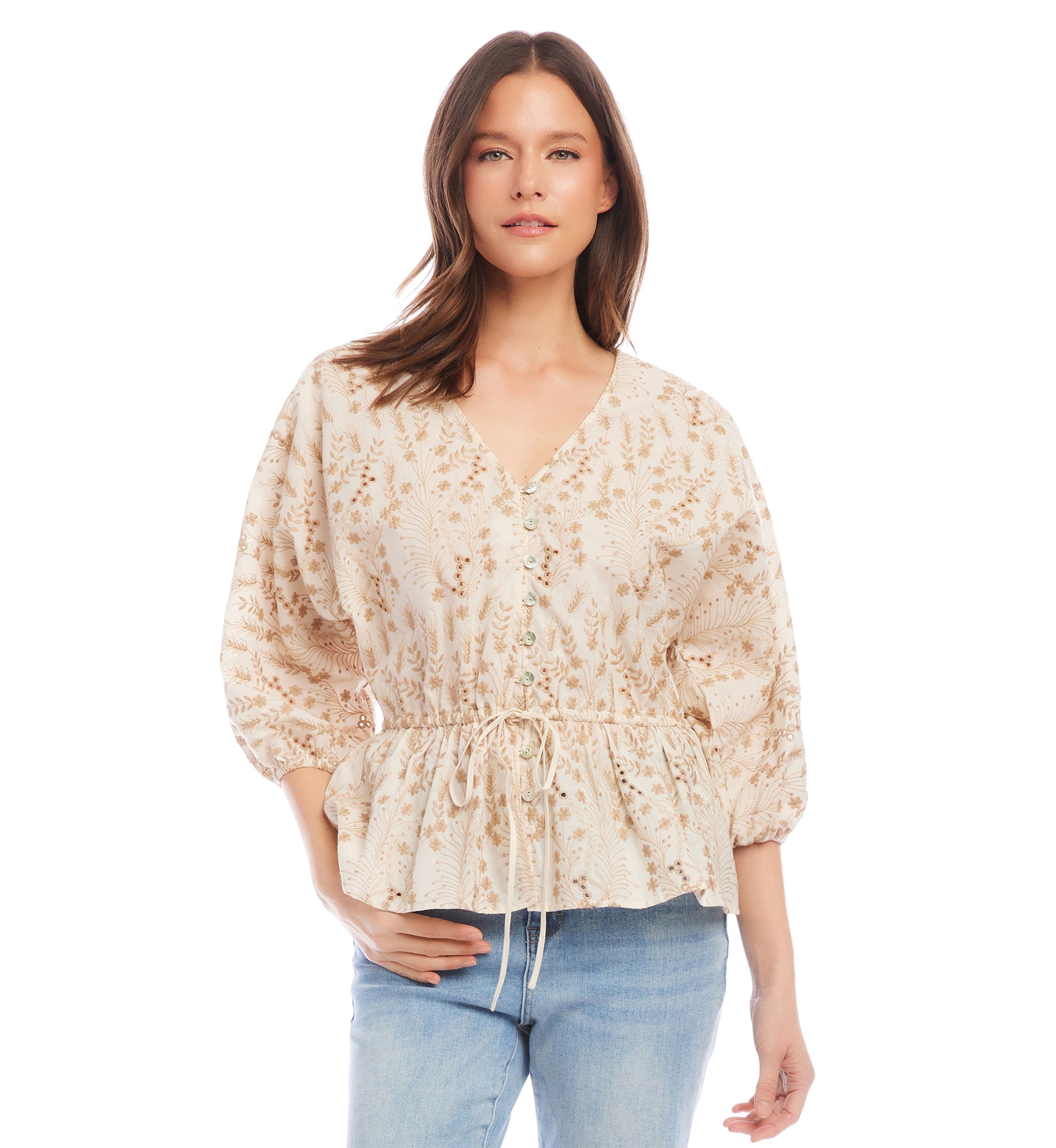 Womens Embroidered Peplum Top