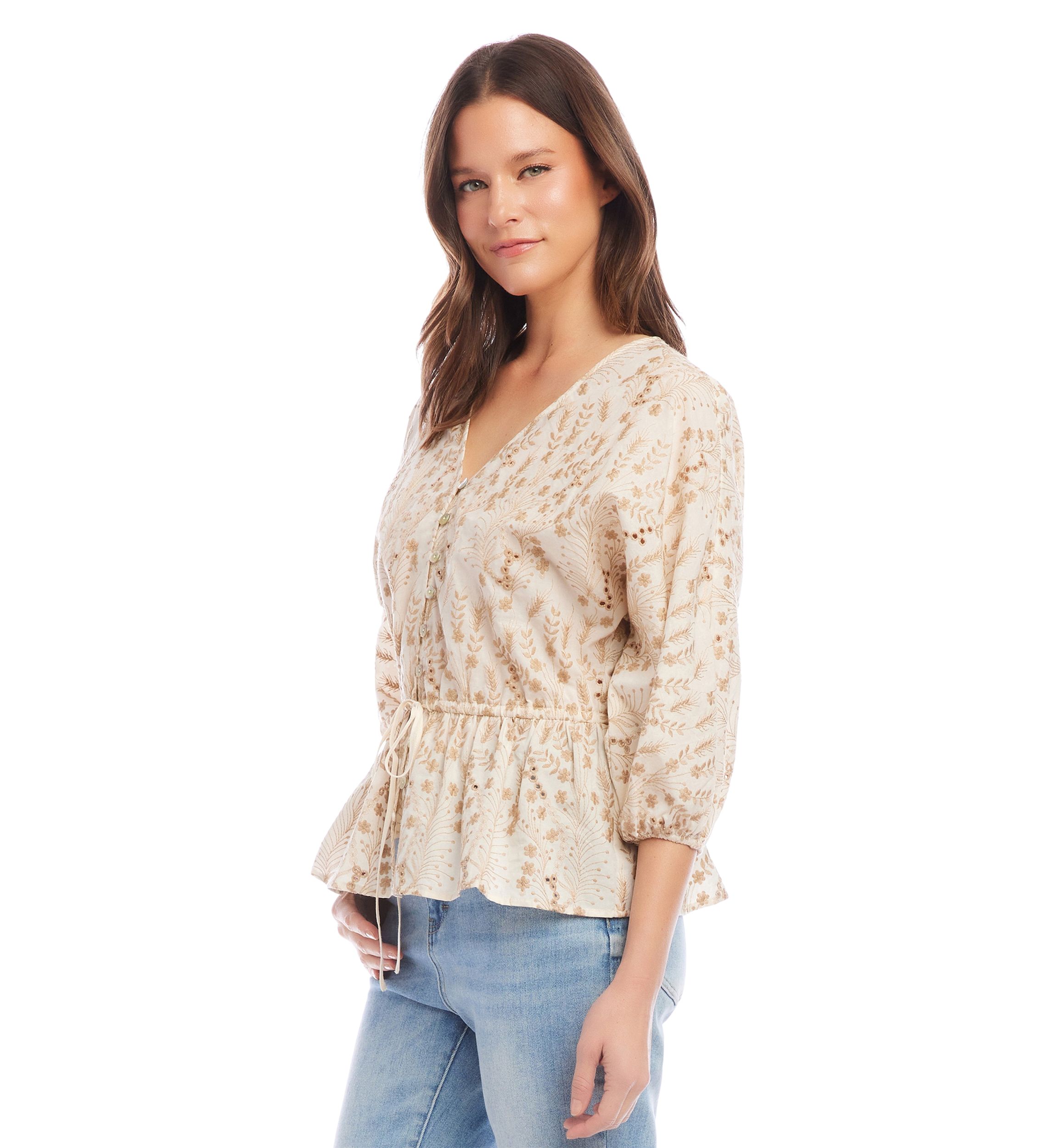 Womens Embroidered Peplum Top