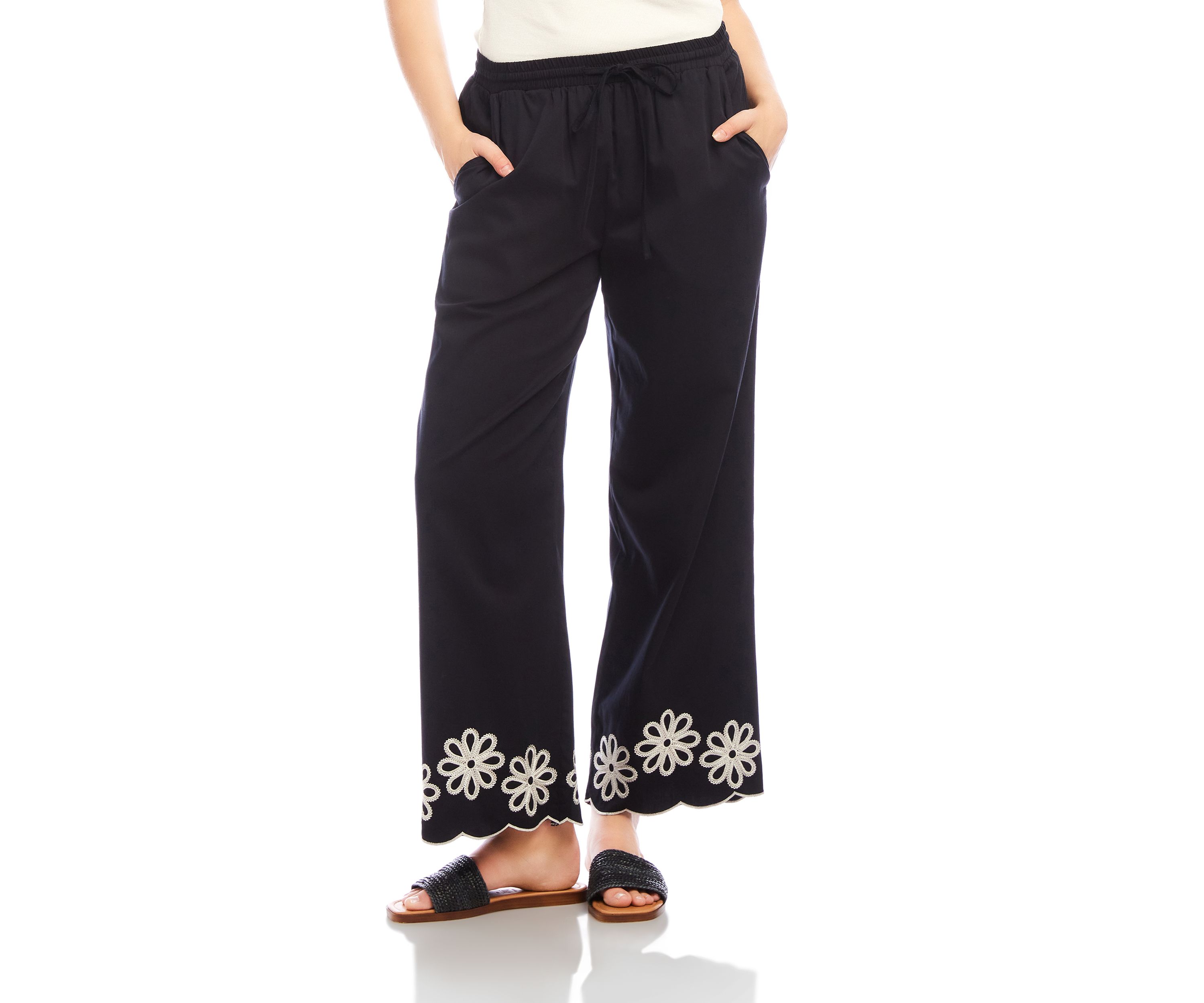 Petite Scallop Drawstring Pants