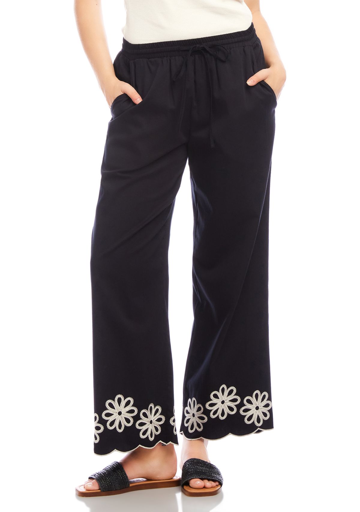 Womens Scallop Drawstring Pants