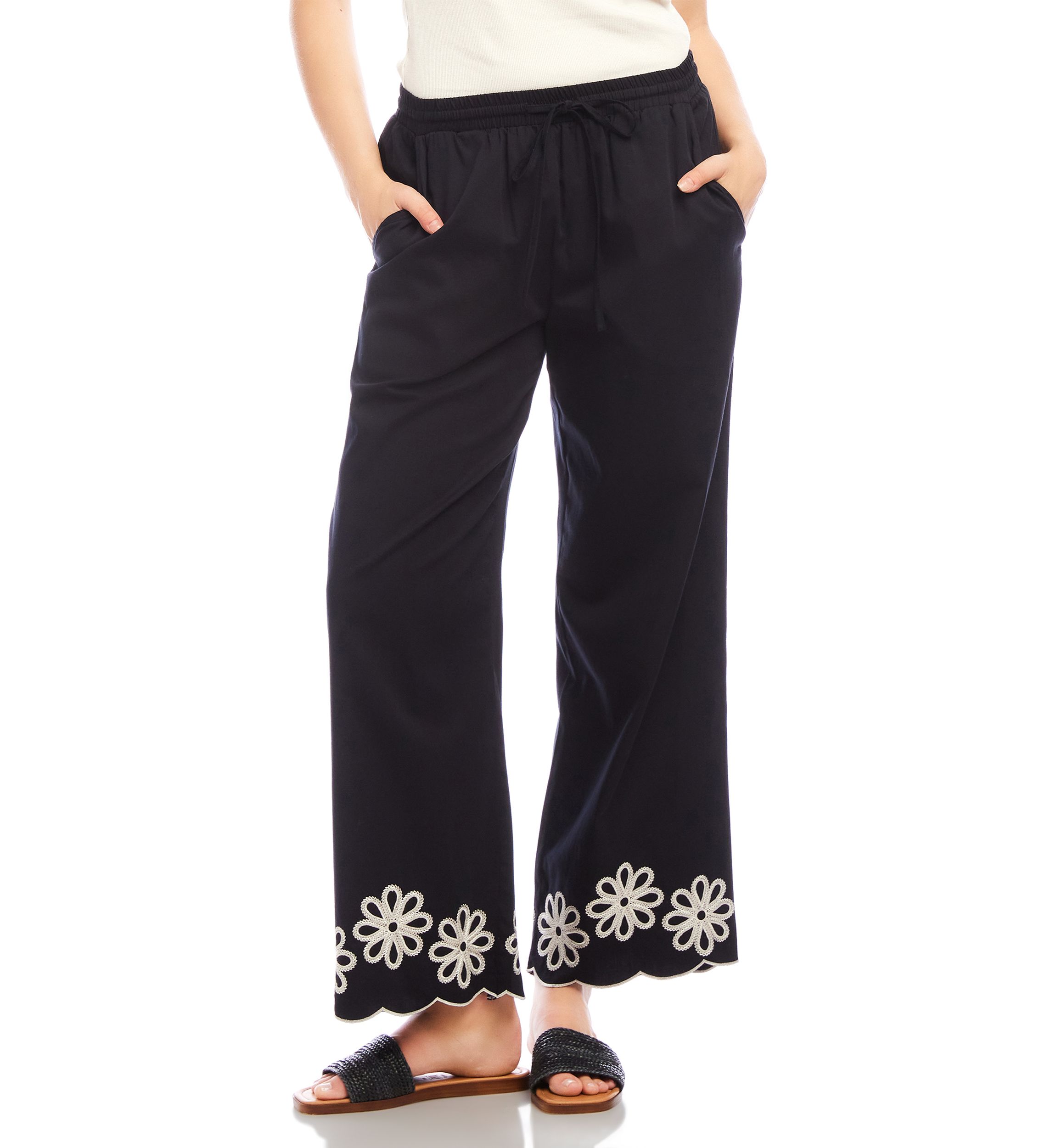 Womens Scallop Drawstring Pants