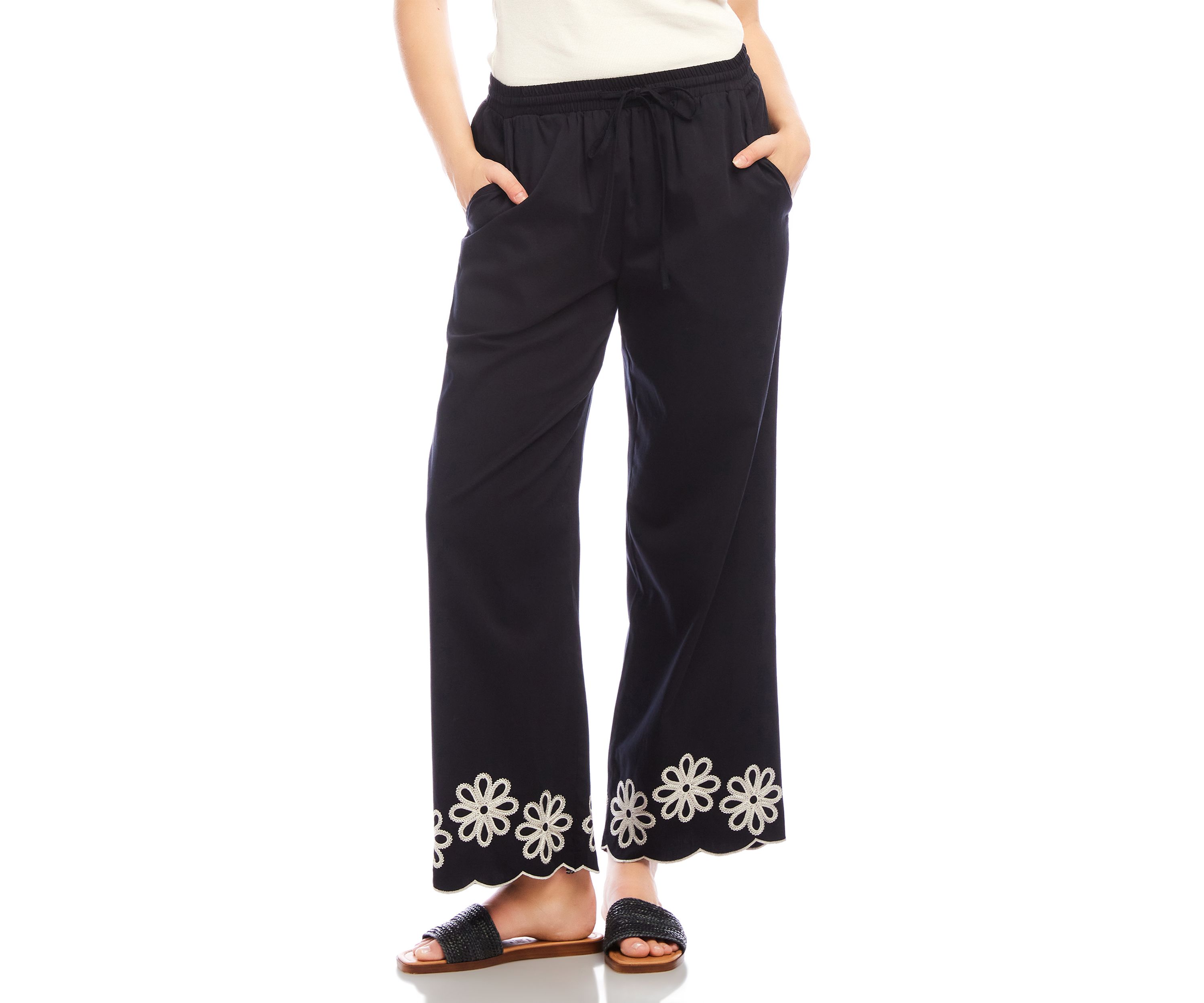 Womens Scallop Drawstring Pants