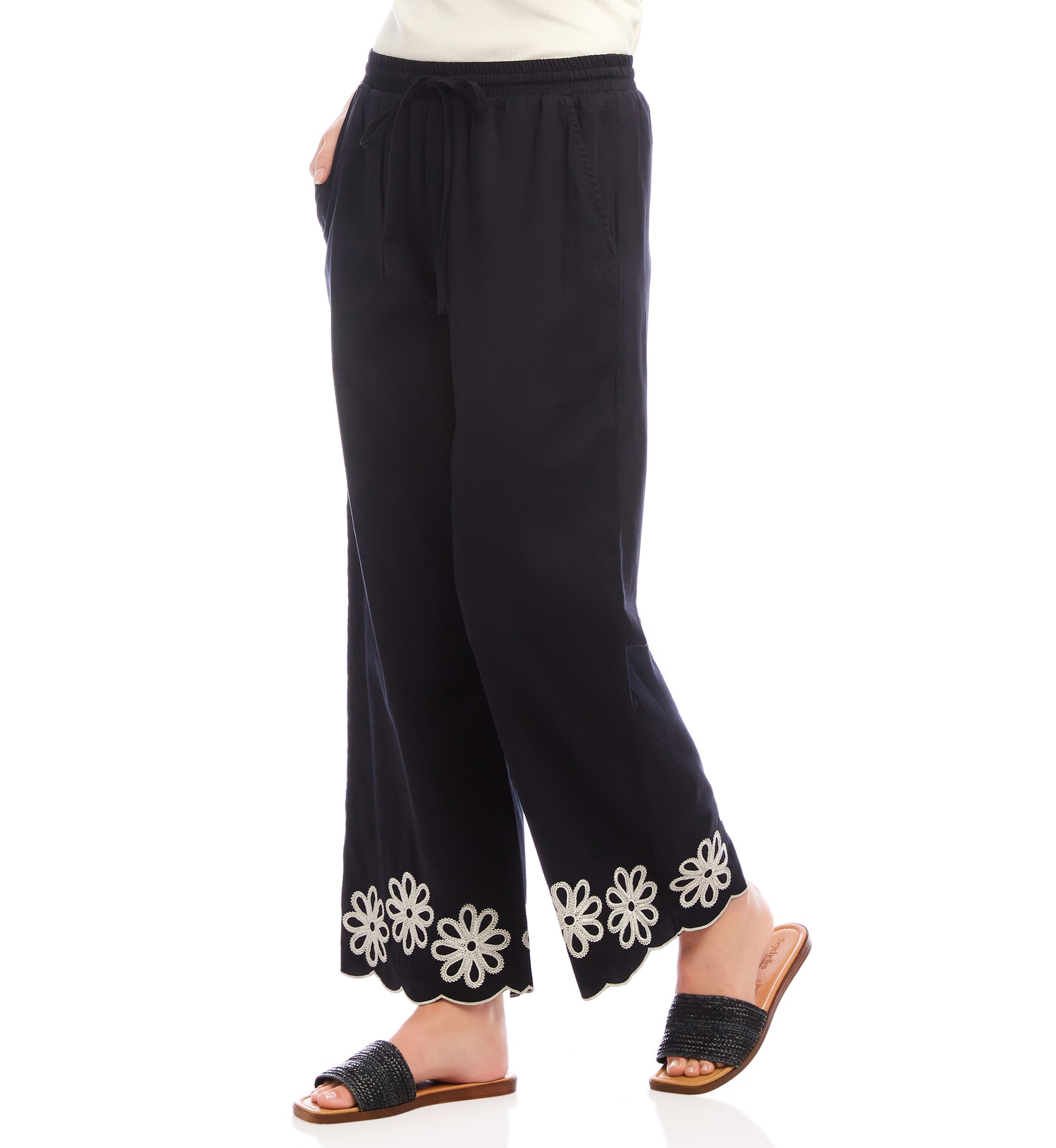 Womens Scallop Drawstring Pants
