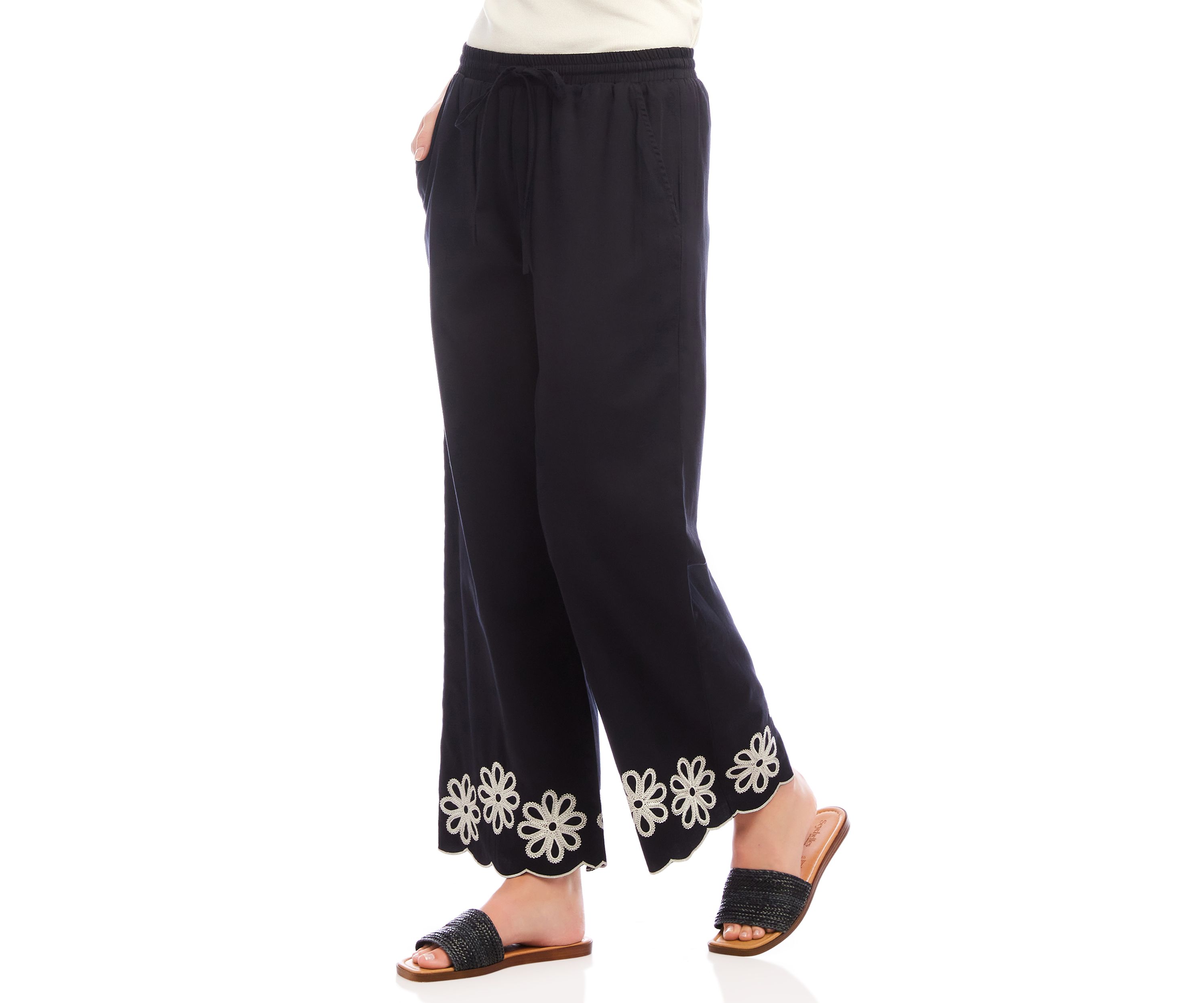 Womens Scallop Drawstring Pants