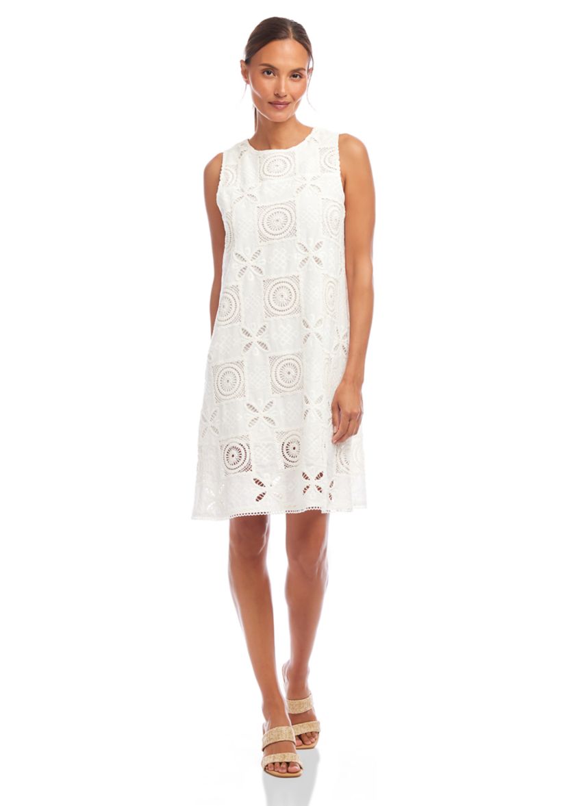 Womens Sleeveless Embroidered Shift Dress