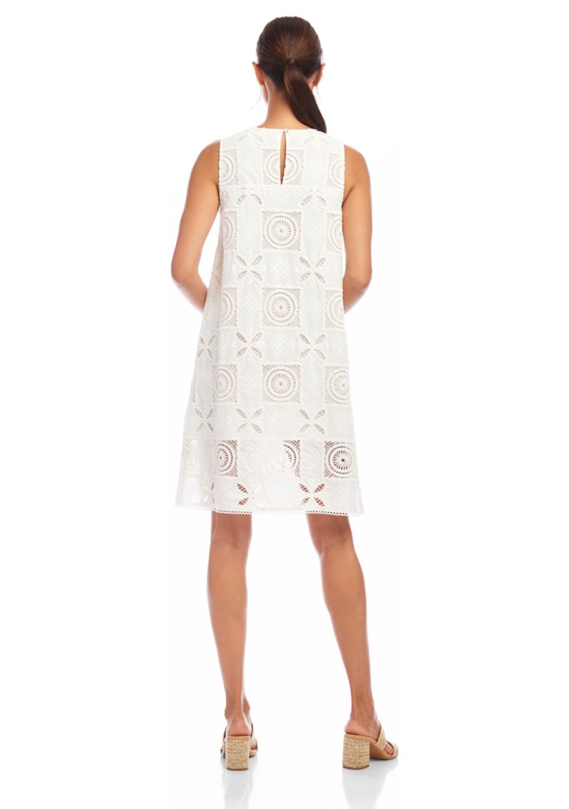 Womens Sleeveless Embroidered Shift Dress