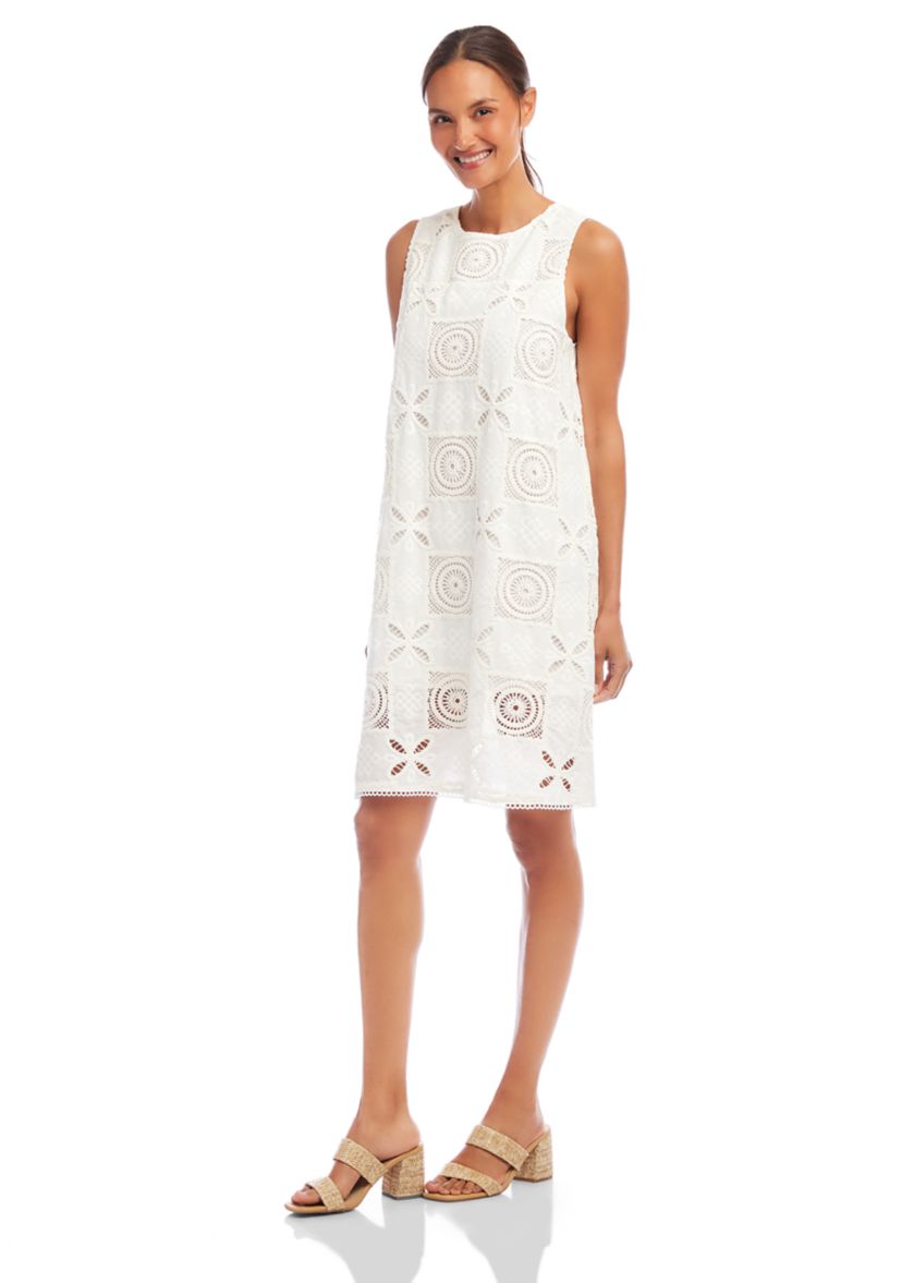 Womens Sleeveless Embroidered Shift Dress