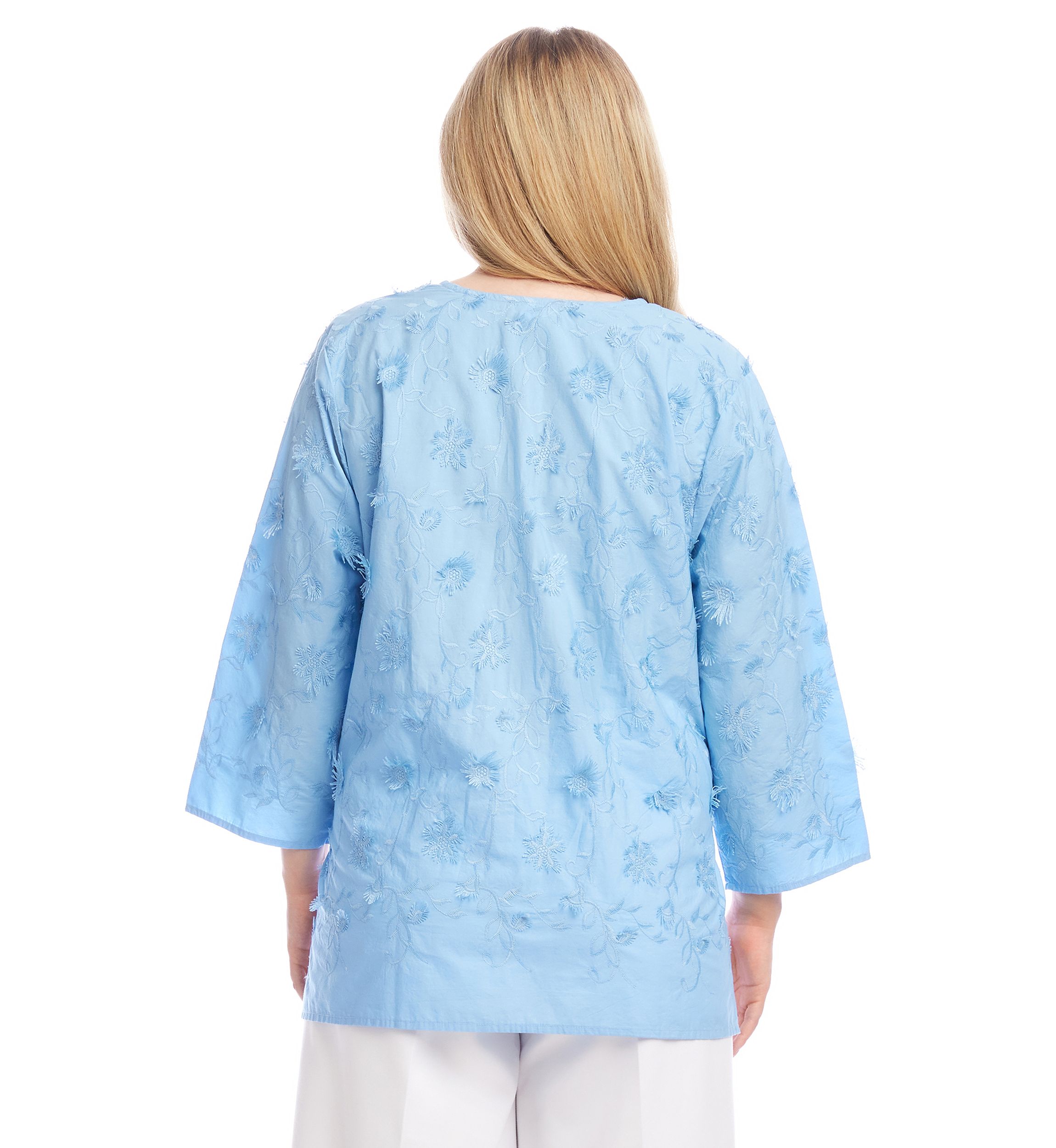 Plus Size 3/4 Sleeve Embroidered Tunic Top
