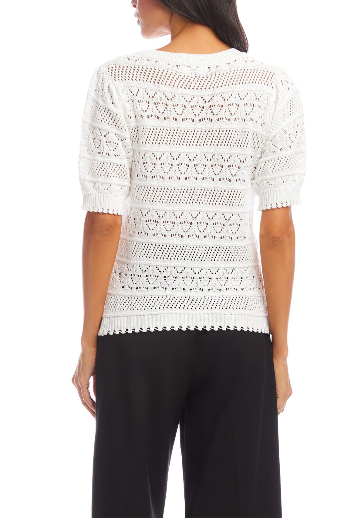 Womens Short Sleeve Crochet V-Neck Top