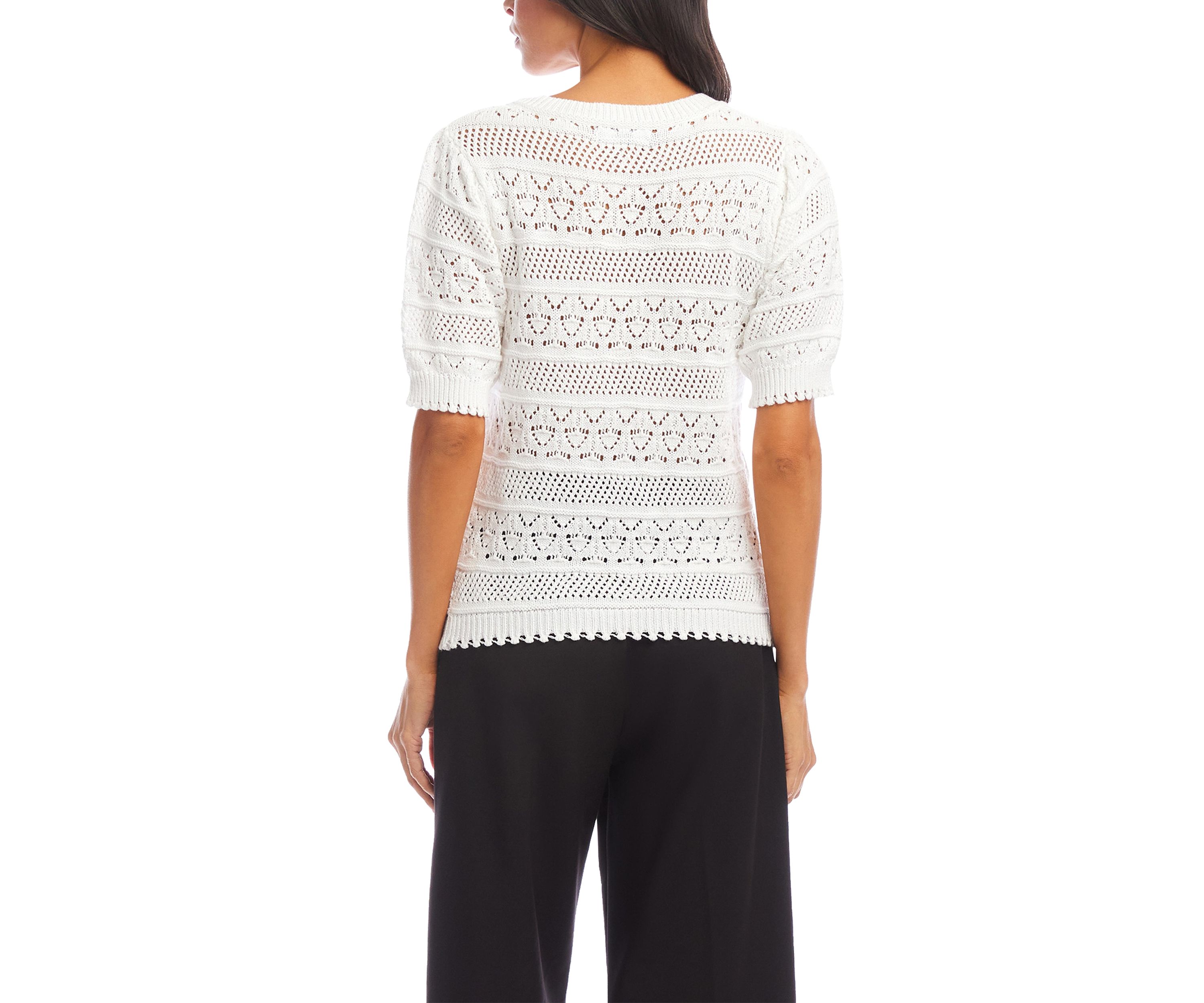 Womens Short Sleeve Crochet V-Neck Top