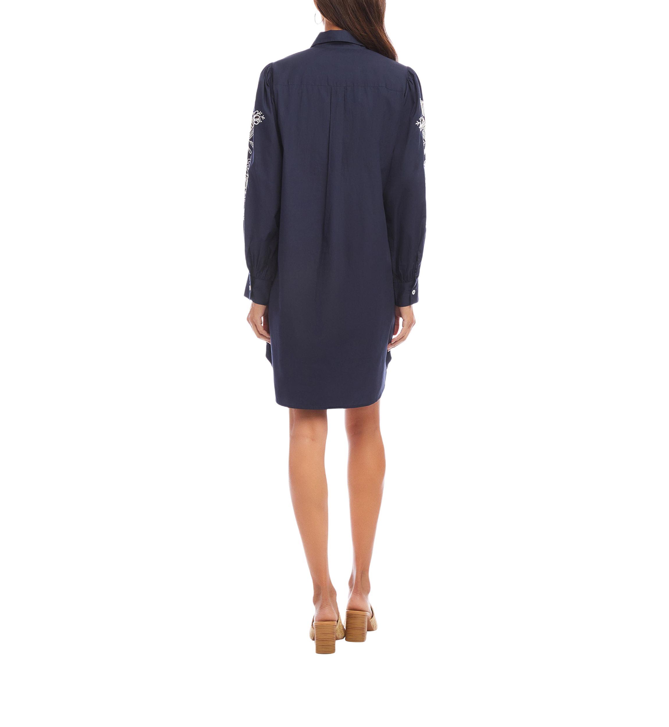 Womens Embroidered Puff Sleeve Shirtdress