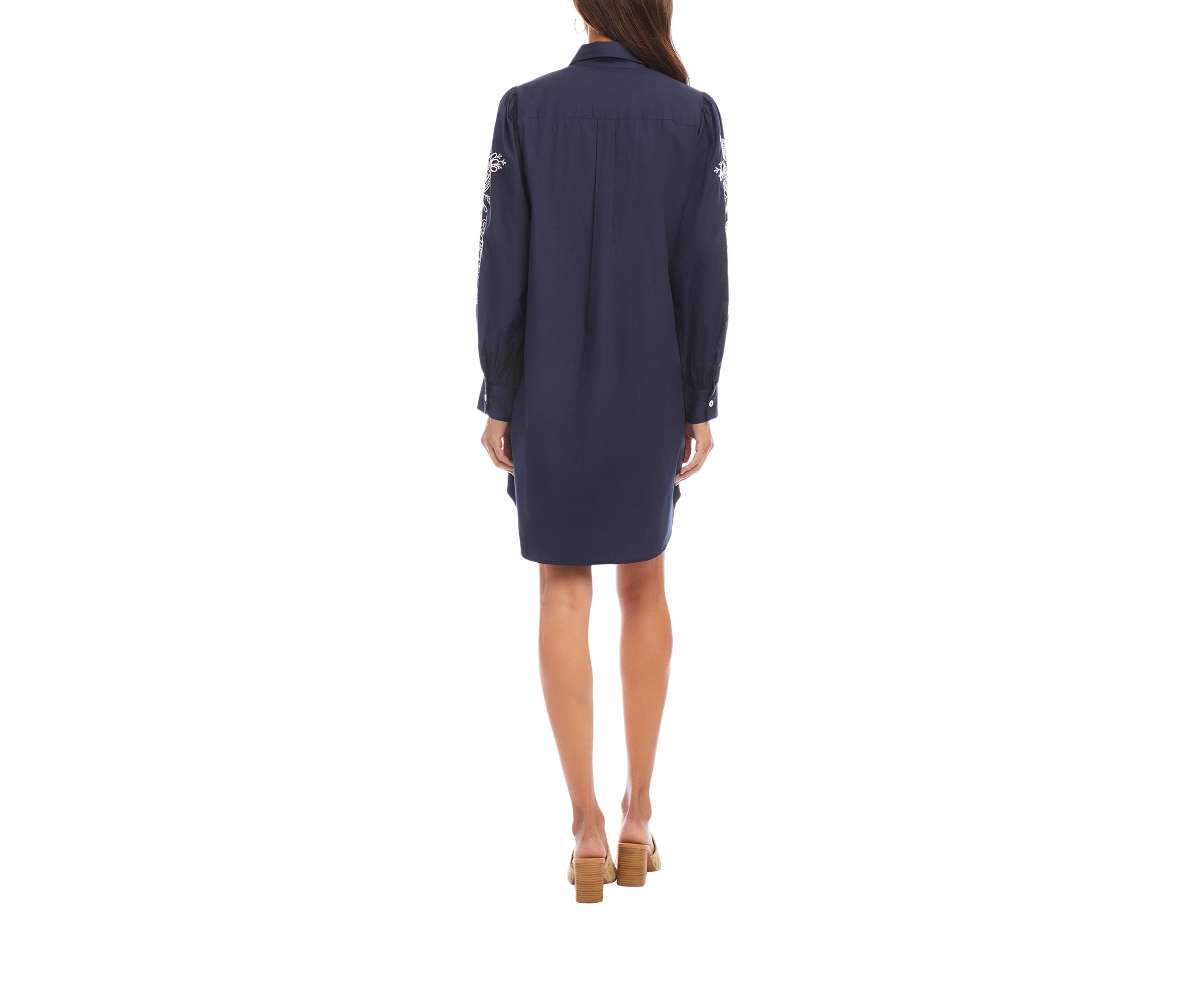 Womens Embroidered Puff Sleeve Shirtdress