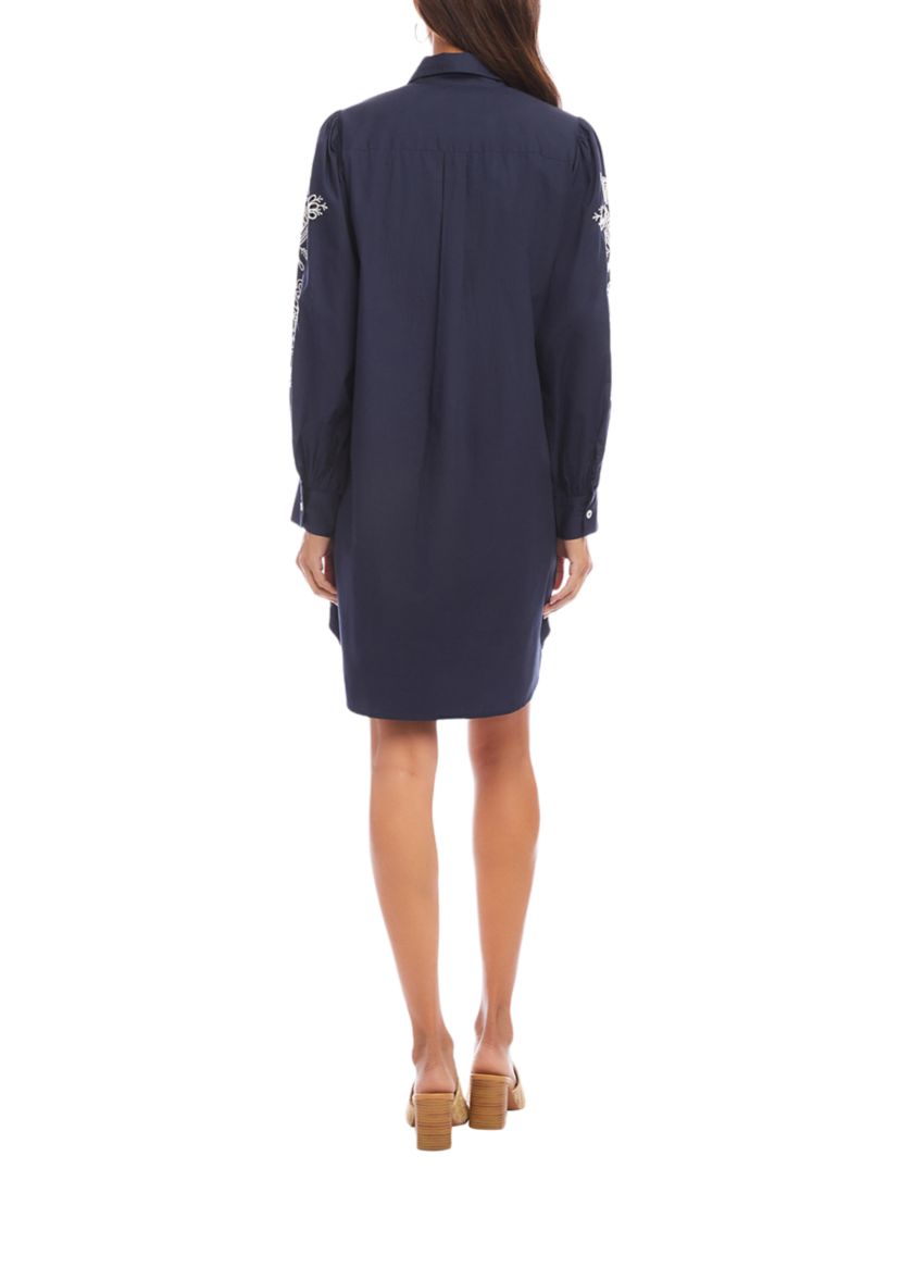 Womens Embroidered Puff Sleeve Shirtdress