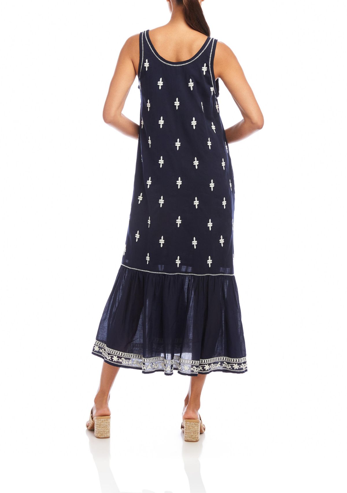 Womens Embroidered Sleeveless Midi Dress