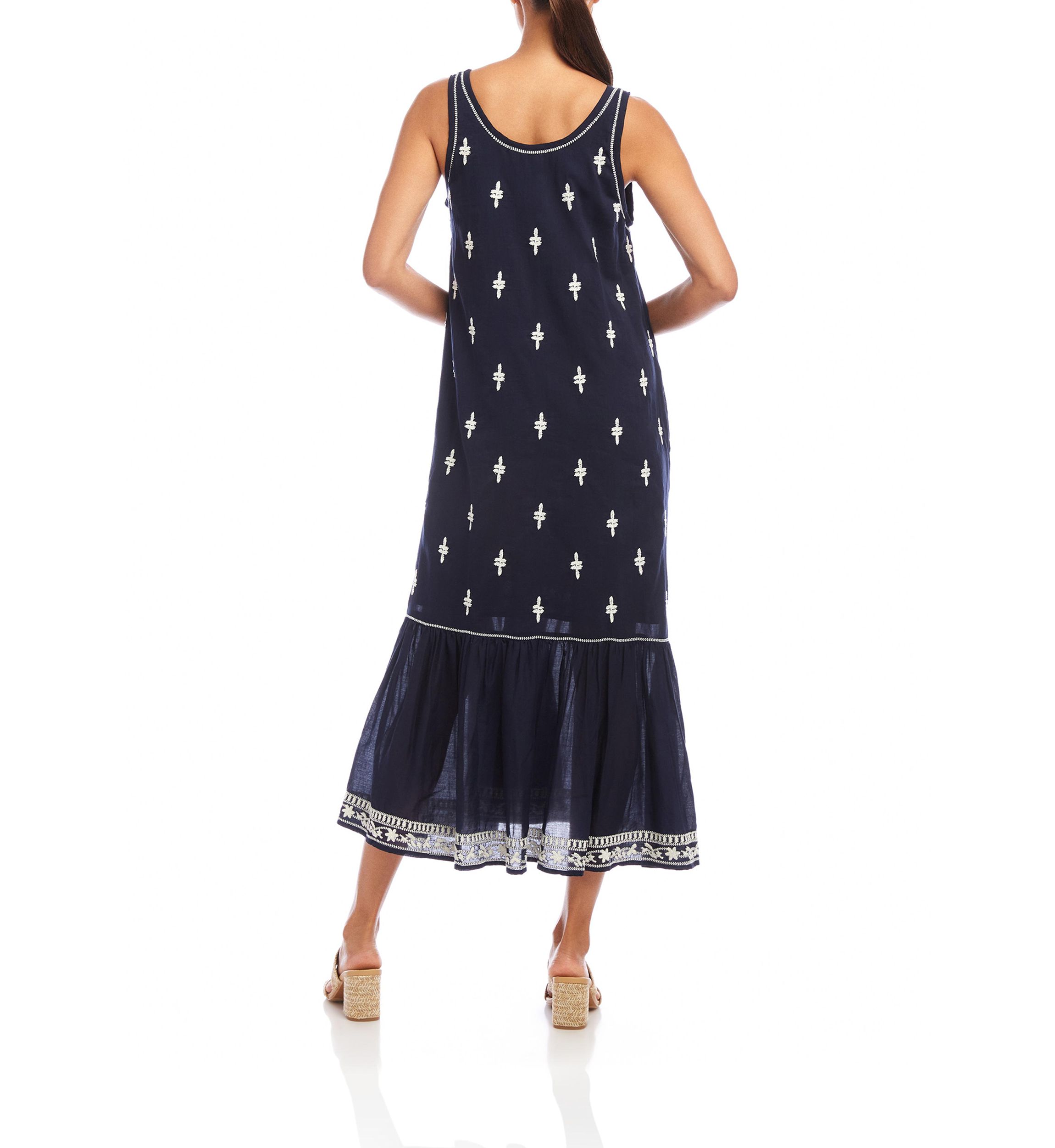 Womens Embroidered Sleeveless Midi Dress