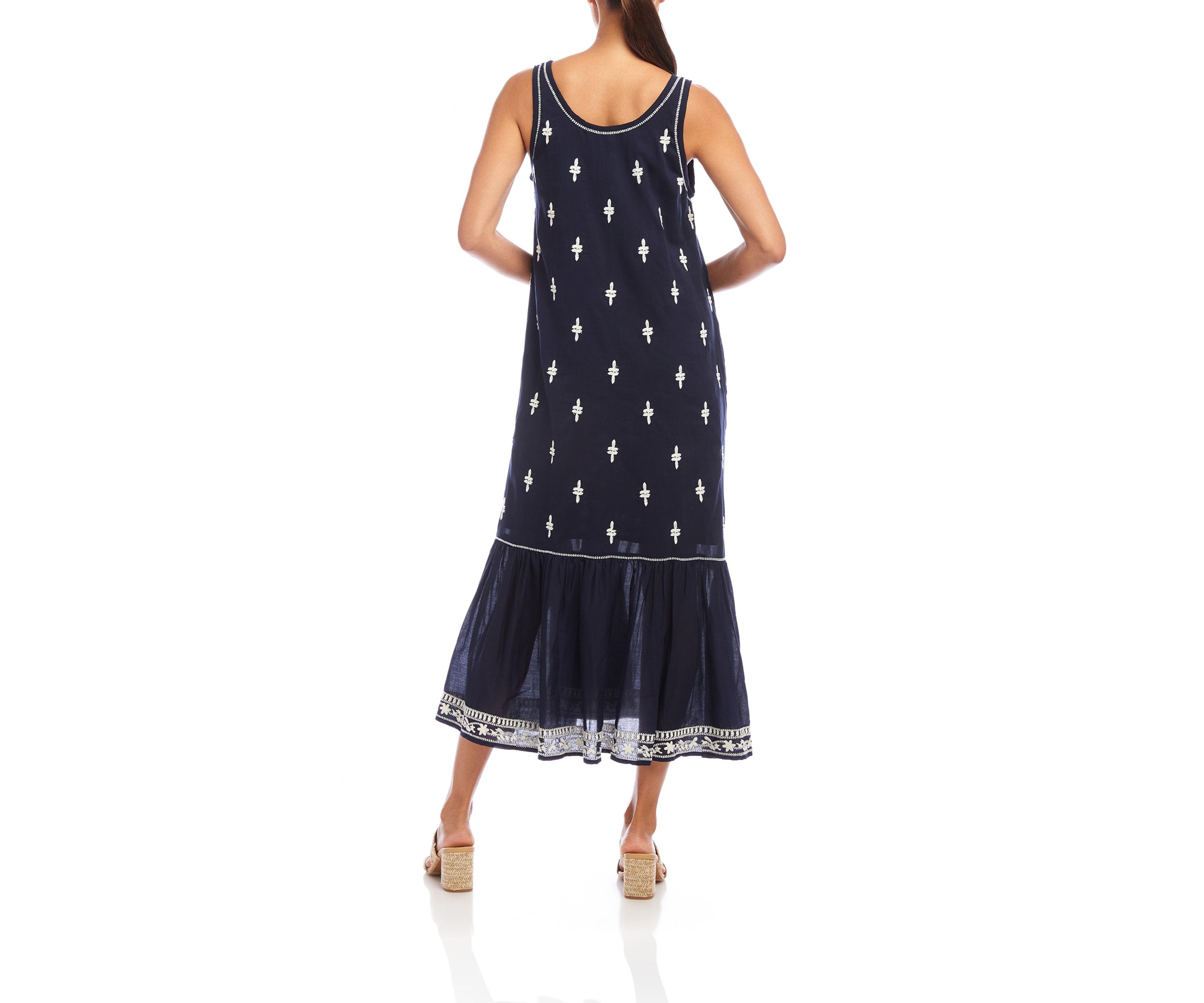 Womens Embroidered Sleeveless Midi Dress