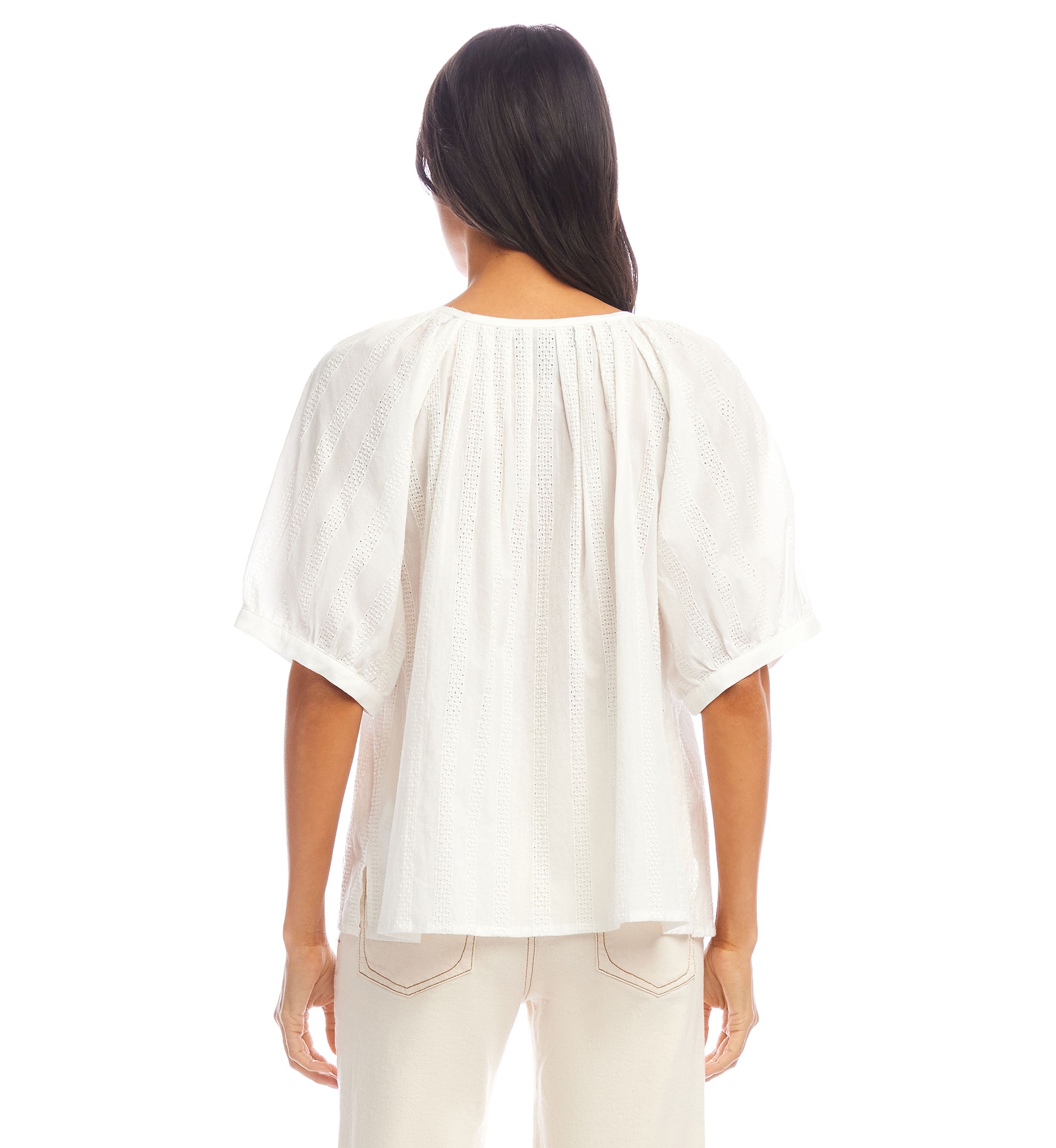 Petite Short Sleeve Embroidered Peasant Top