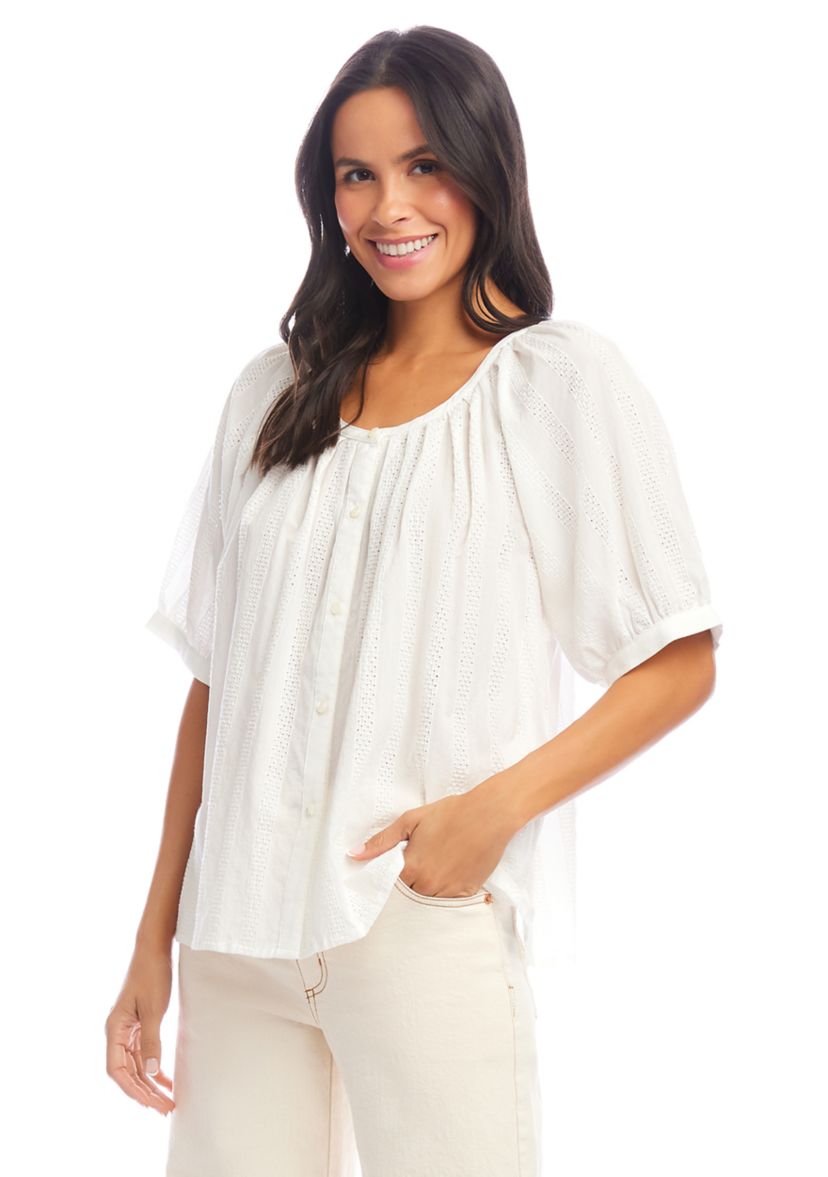 Womens Short Sleeve Embroidered Peasant Top