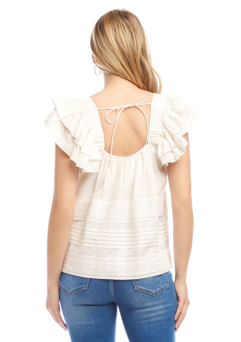 Womens Embroidered Ruffle Sleeve Blouse